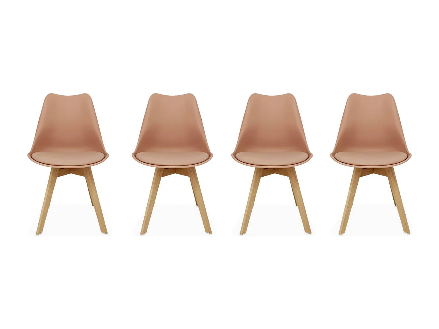 Lot de 4 chaises scandinaves. pieds bois de hêtre. chaises 1 place. vieux rose
