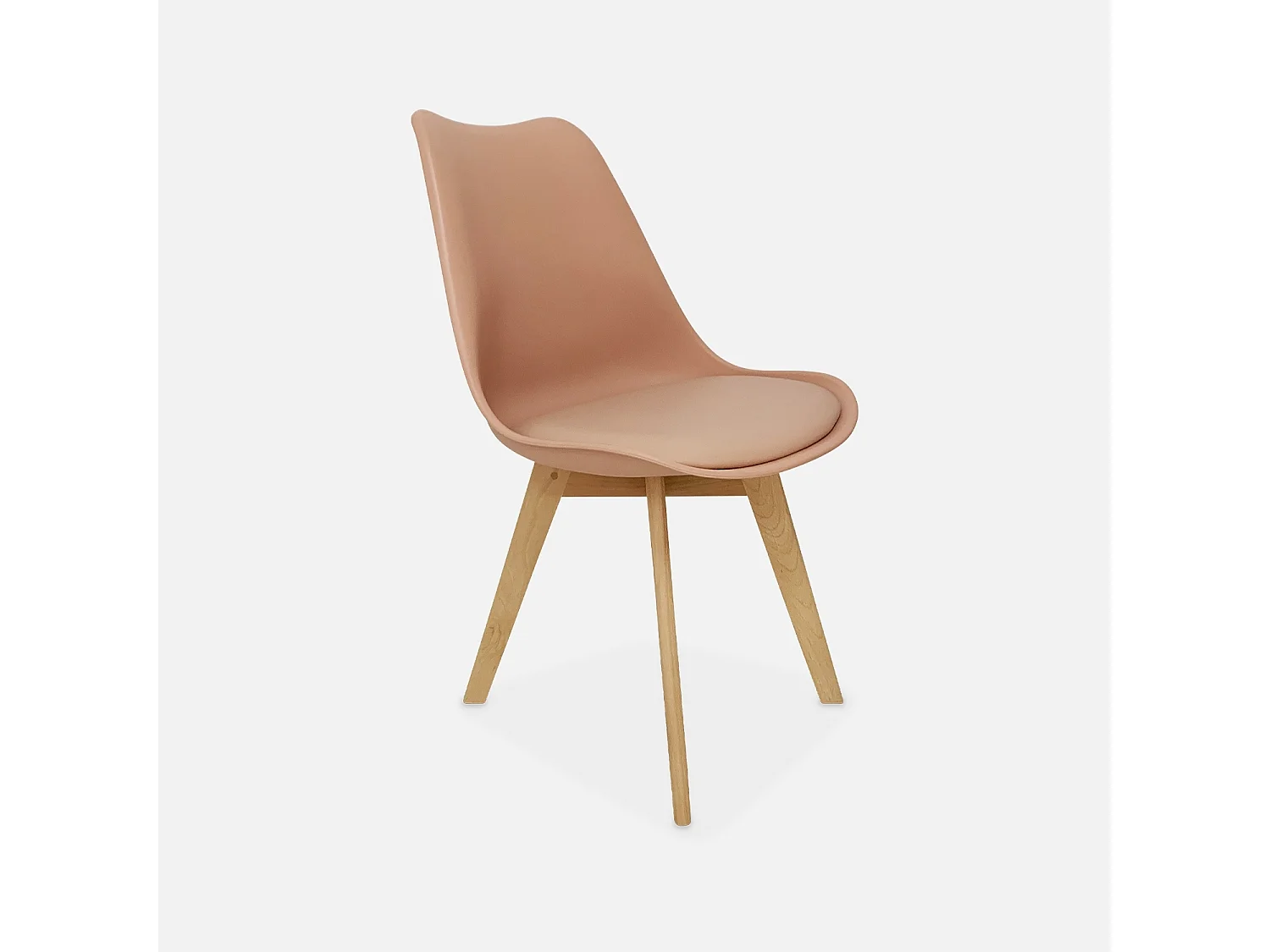 Lot de 4 chaises scandinaves. pieds bois de hêtre. chaises 1 place. vieux rose
