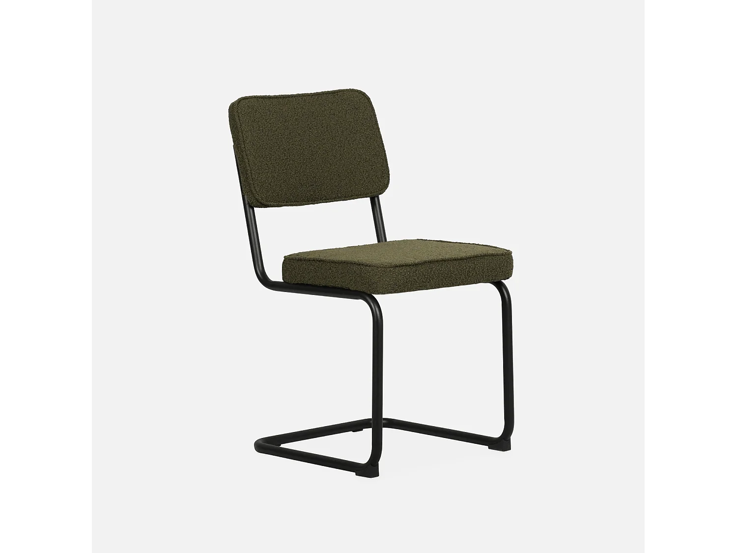 Lot de 2 chaises cantilever bouclette texturée verte. Maja. L46 x P54.5x H84.5cm