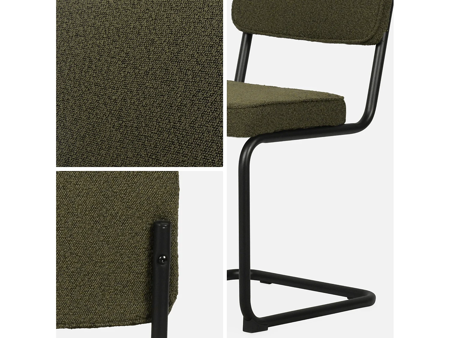 Lot de 2 chaises cantilever bouclette texturée verte. Maja. L46 x P54.5x H84.5cm