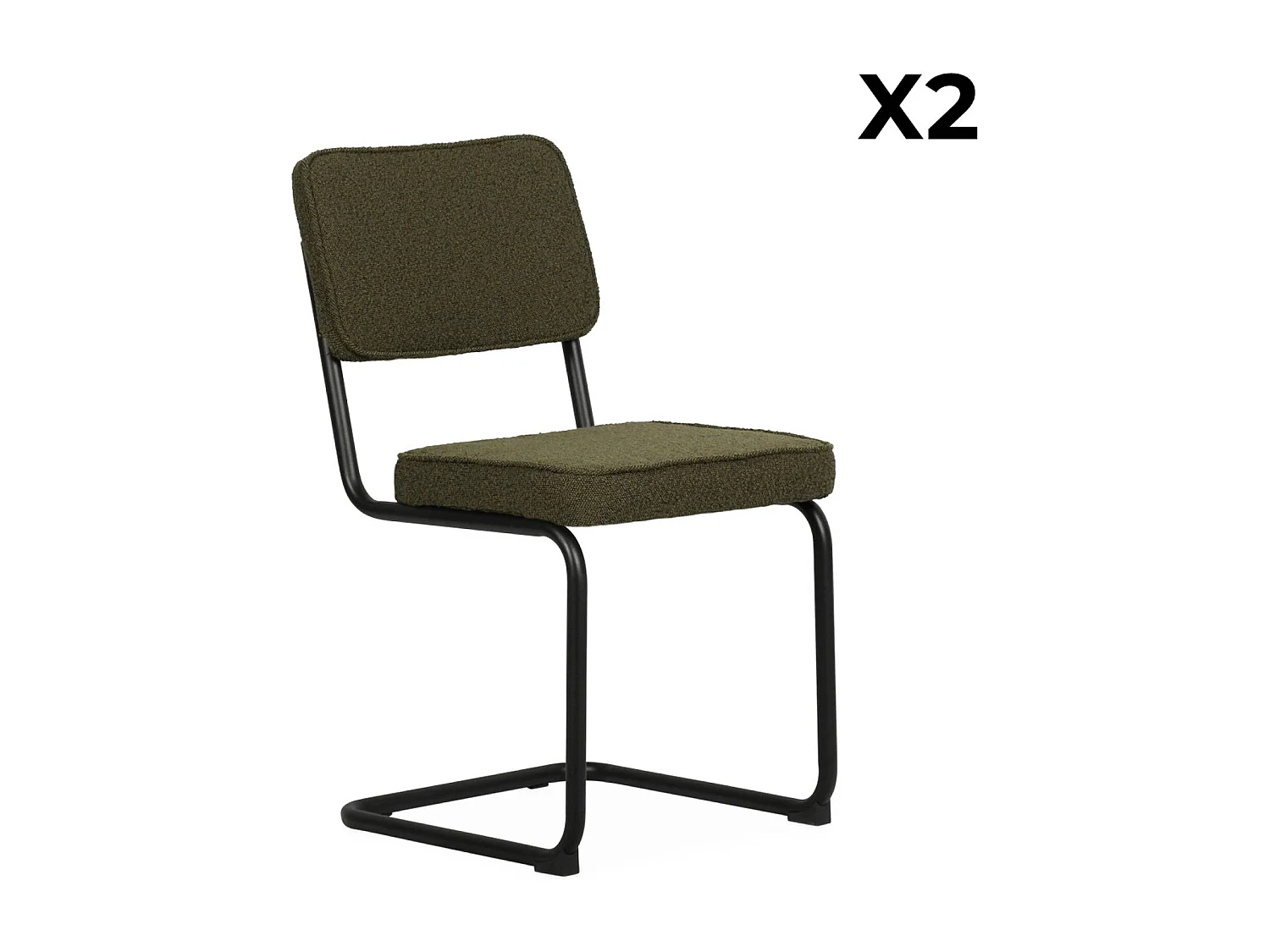 Lot de 2 chaises cantilever bouclette texturée verte. Maja. L46 x P54.5x H84.5cm