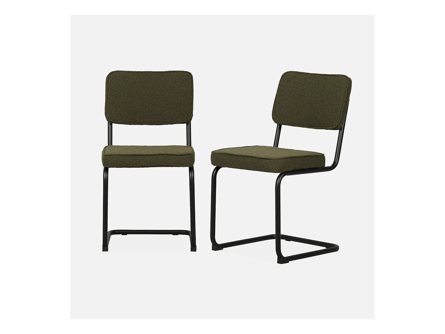 Lot de 2 chaises cantilever bouclette texturée verte. Maja. L46 x P54.5x H84.5cm