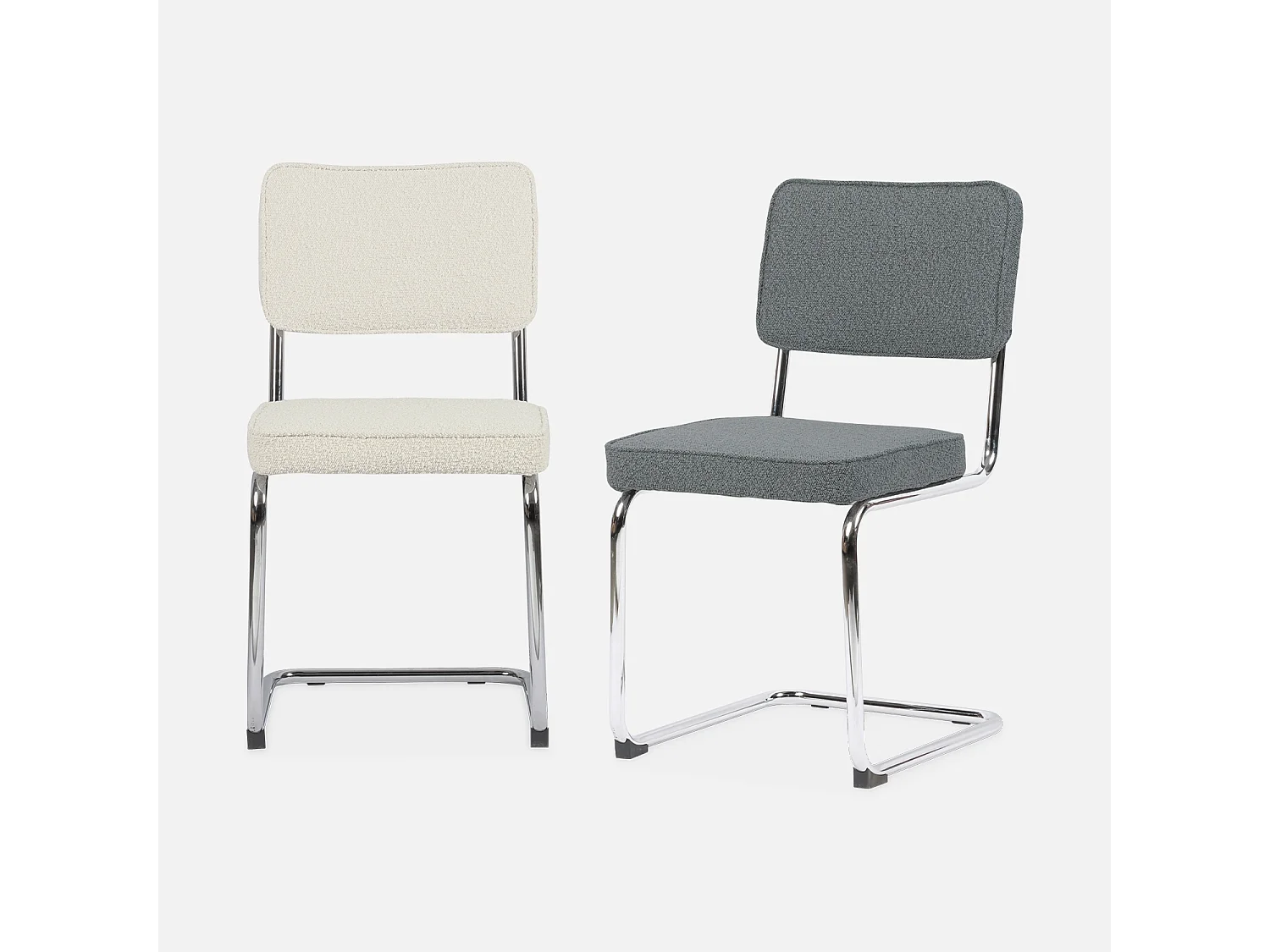 Set di 2 sedie a sbalzo bouclé, bianco sporco