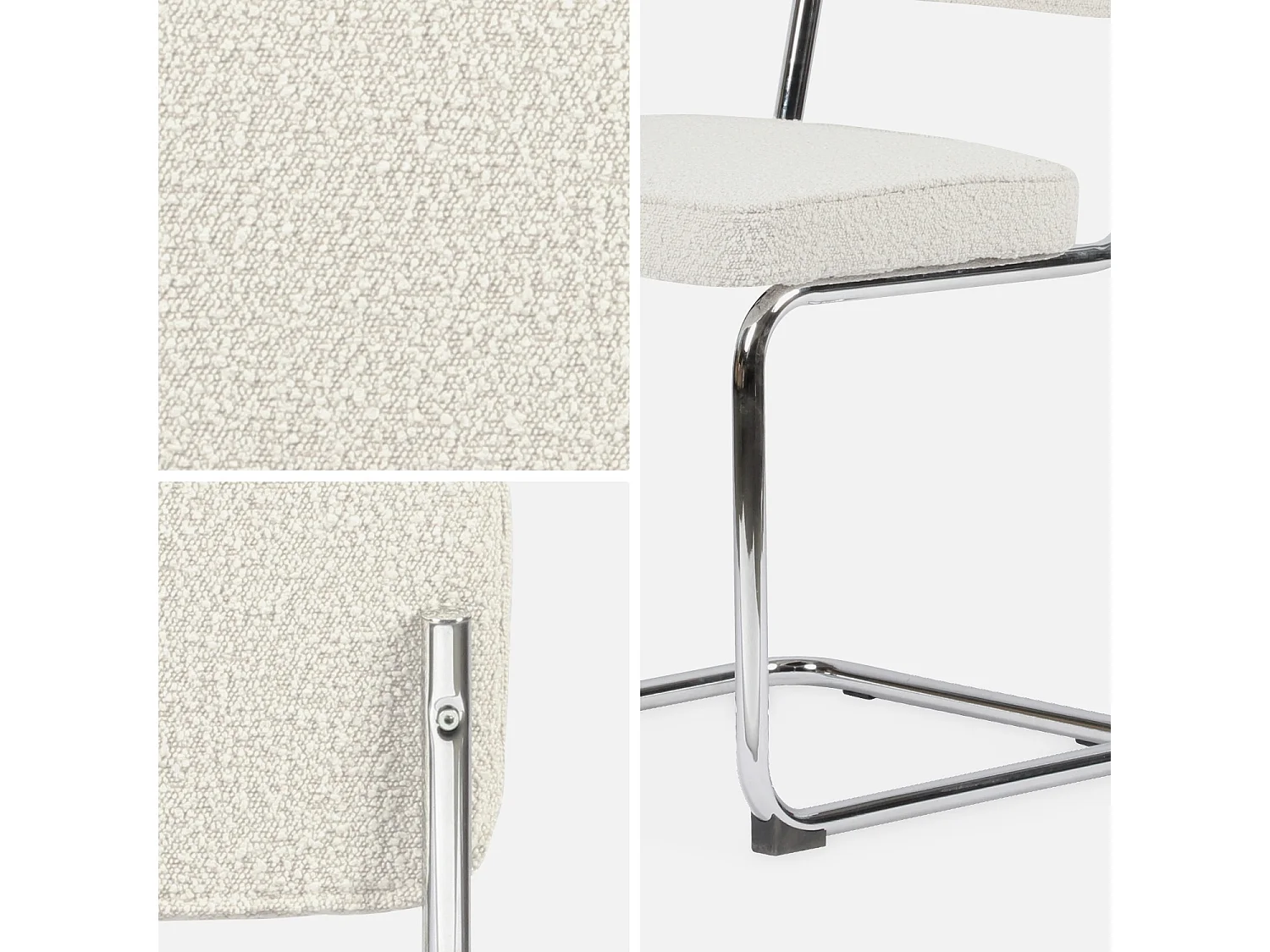 Set di 2 sedie a sbalzo bouclé, bianco sporco