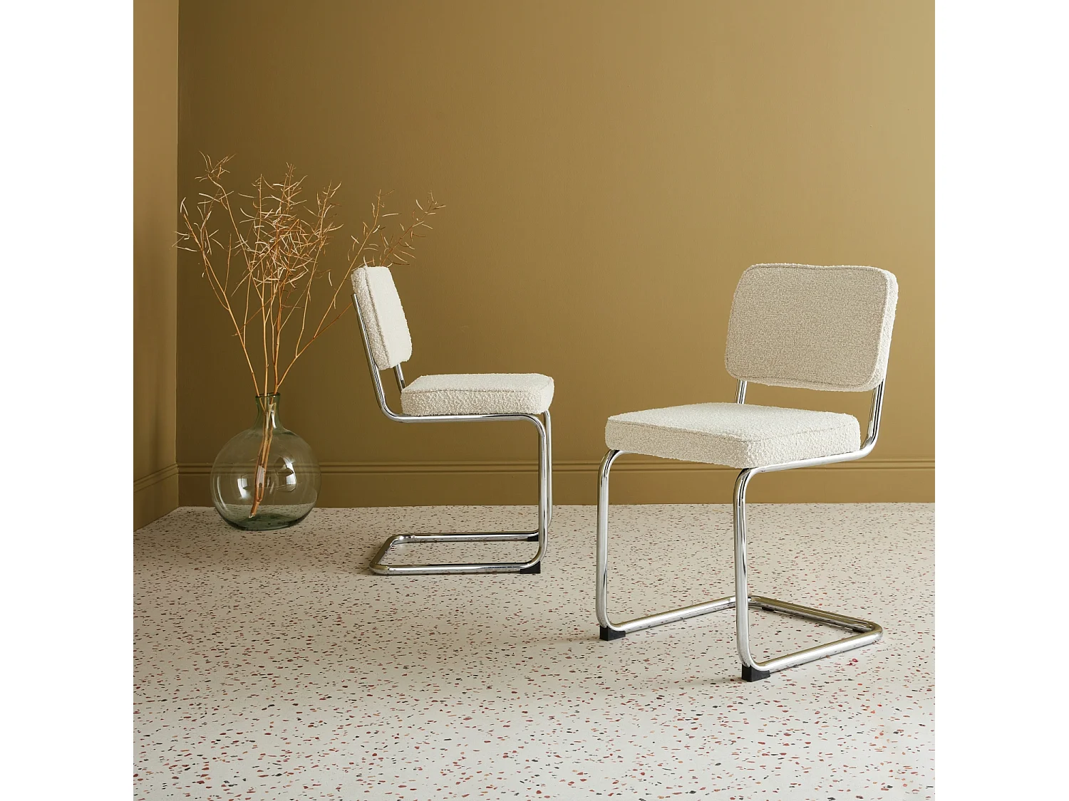 Silla basculante con rizos texturizados, set de 2 blanco roto