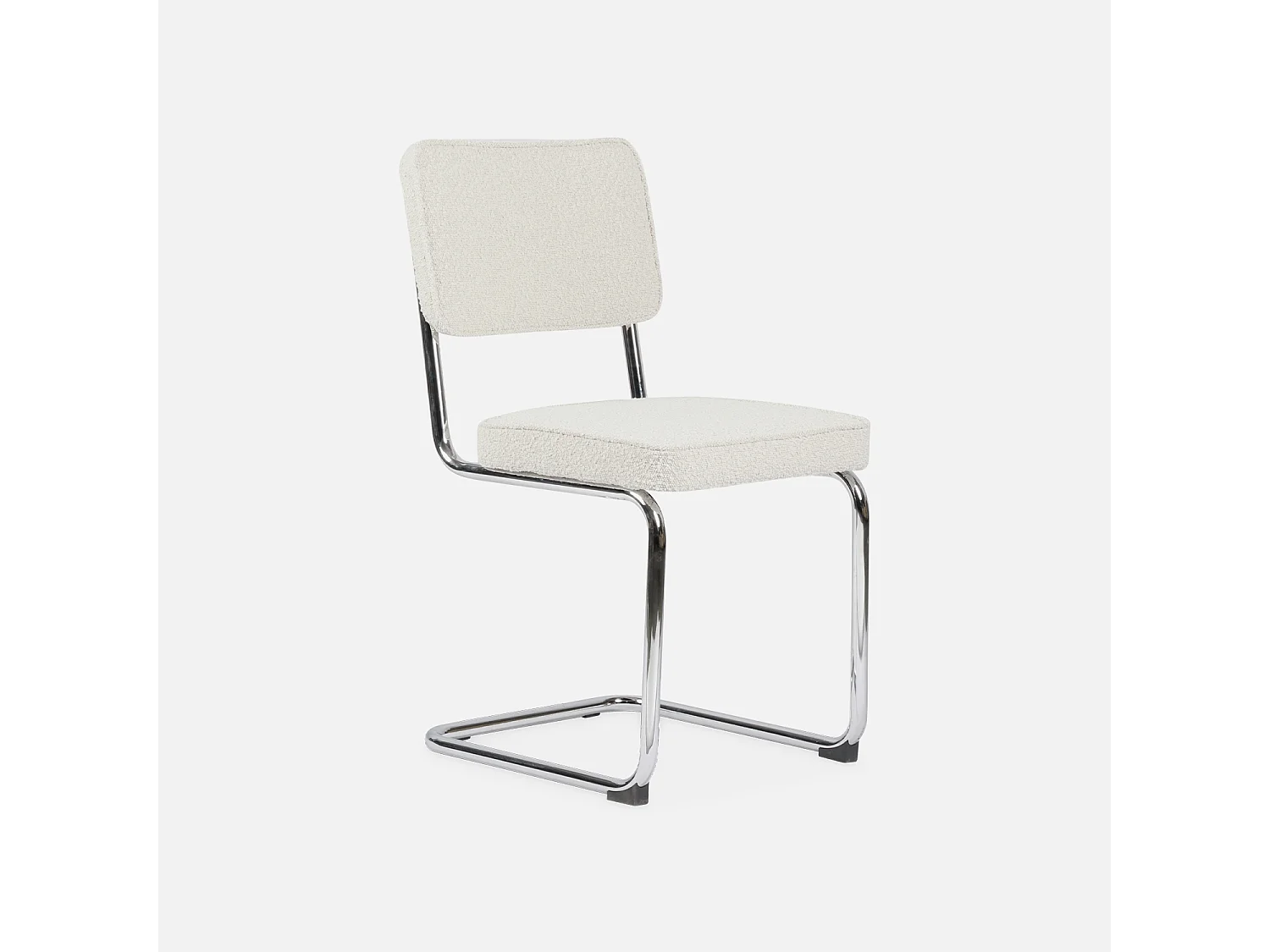 Lot de 2 chaises cantilever tissu bouclette texturée blanc cassé L46 x P54.5x H84.5cm