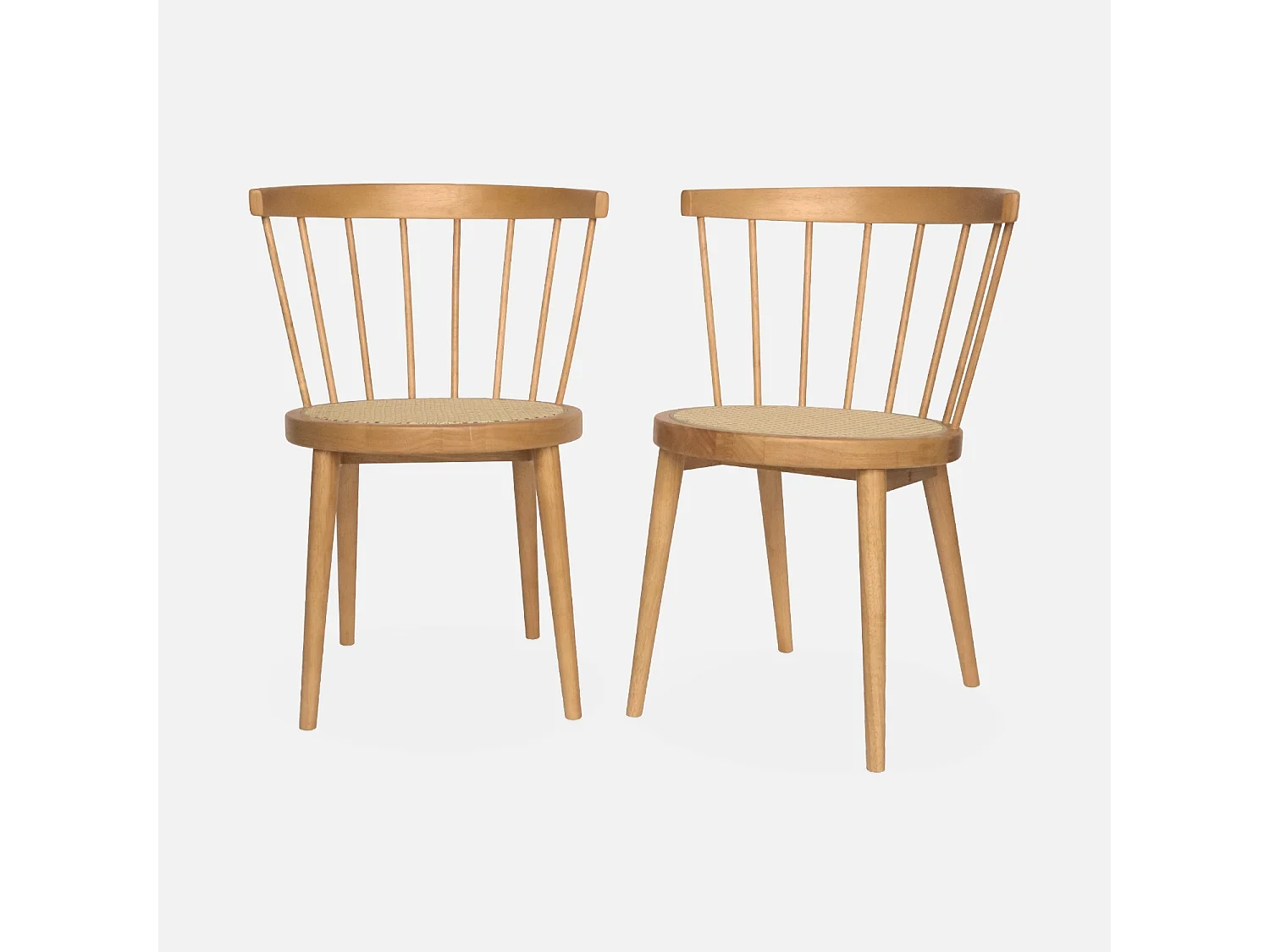 Set di 2 sedie in legno e rattan intrecciato, stile vimini, marrone