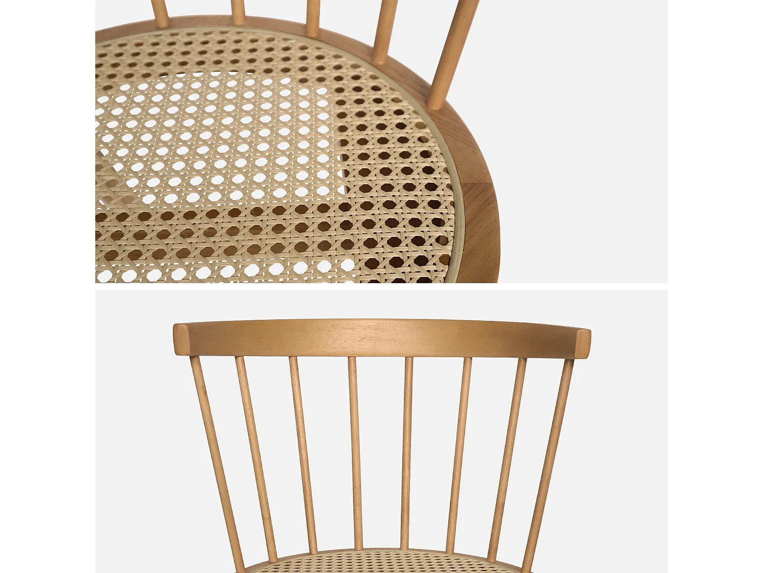 Set di 2 sedie in legno e rattan intrecciato, stile vimini, marrone