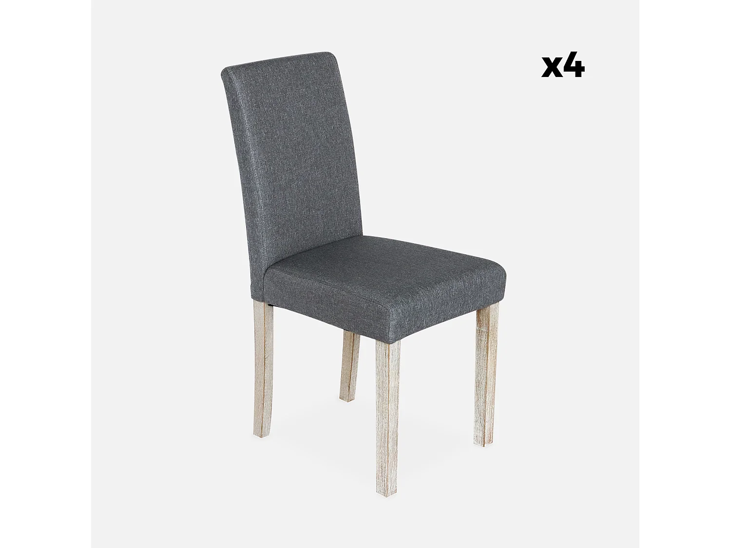 Silla de tela con patas de madera, set de 4 gris oscuro