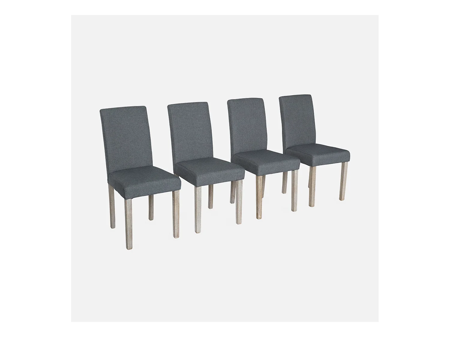 Lot de 4 chaises - Rita - chaises en tissu. pieds en bois cérusé. gris foncés