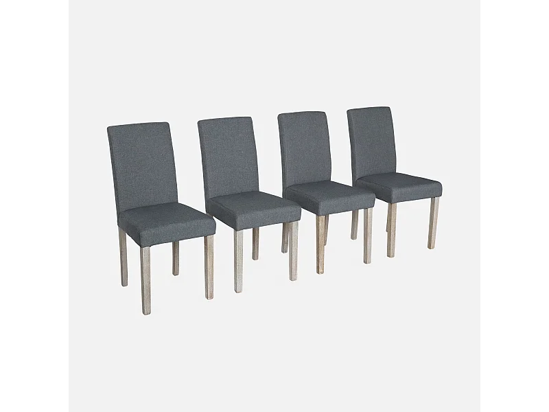 Lot de 4 chaises - Rita - chaises en tissu. pieds en bois cérusé. gris foncés
