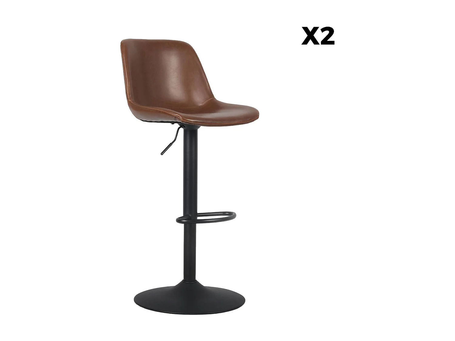 Taburete de bar regulable con imitación cuero, set de 2 marrón
