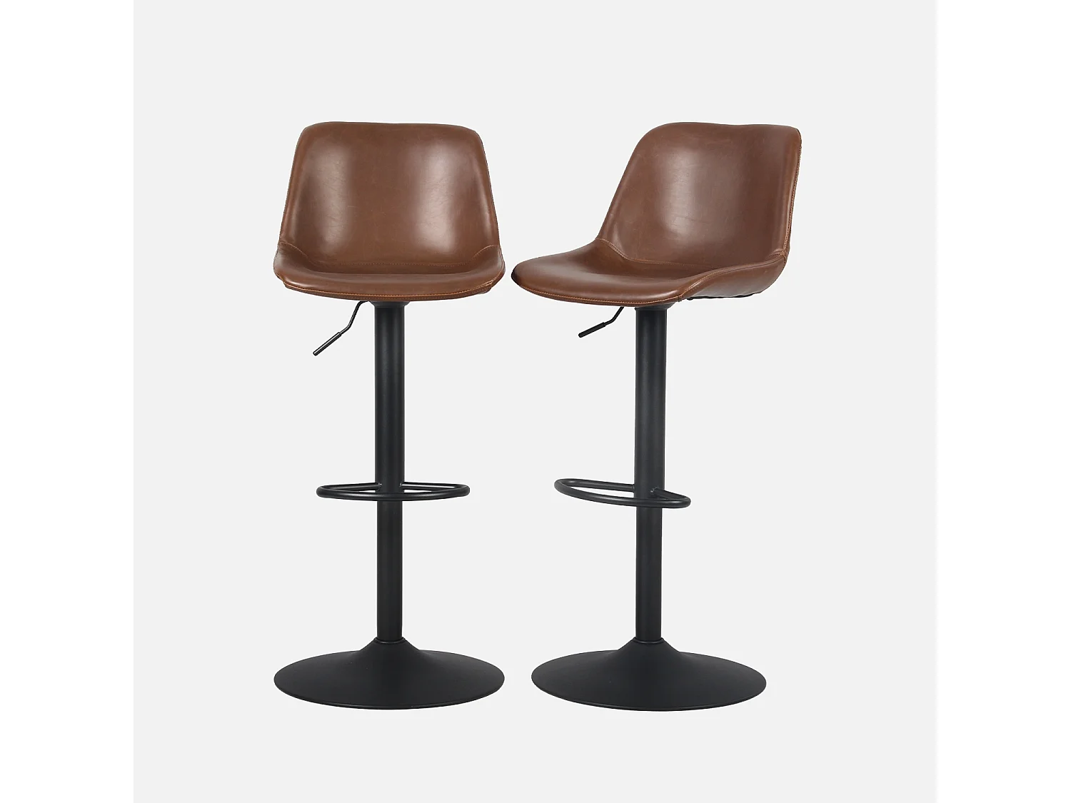 Lot de 2 tabourets de bar réglables - Noah - simili cuir marron - hauteur réglable 60.5/81.5cm. repose-pieds