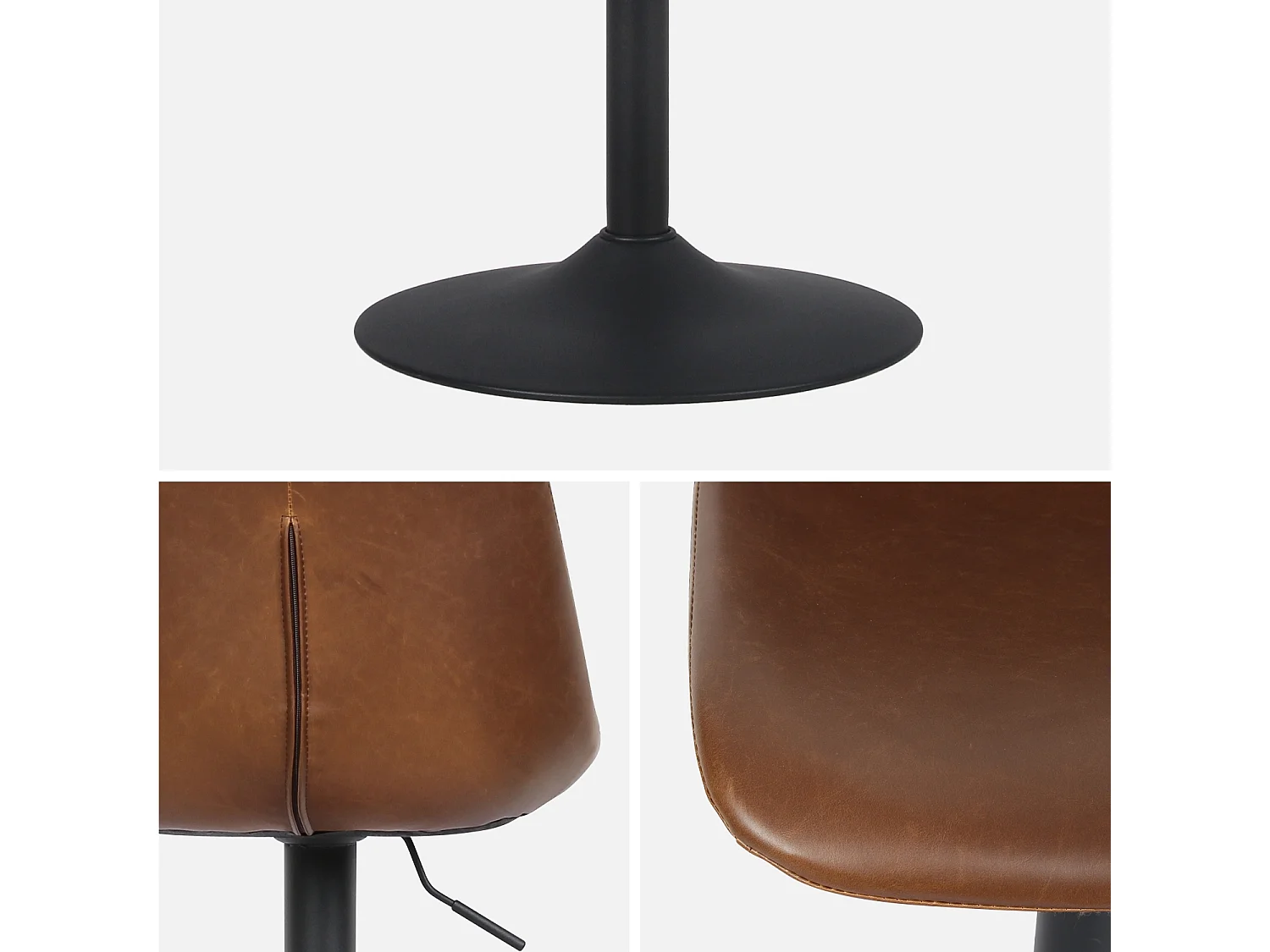 Lot de 2 tabourets de bar réglables - Noah - simili cuir marron - hauteur réglable 60.5/81.5cm. repose-pieds