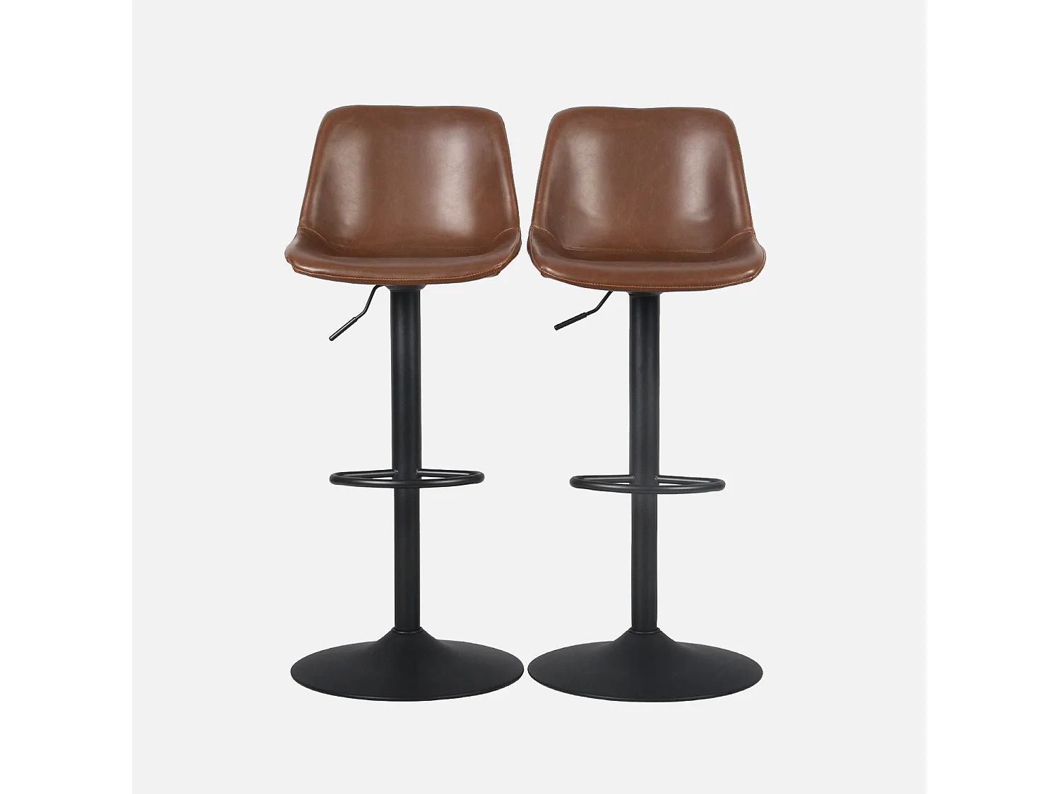 Lot de 2 tabourets de bar réglables - Noah - simili cuir marron - hauteur réglable 60.5/81.5cm. repose-pieds