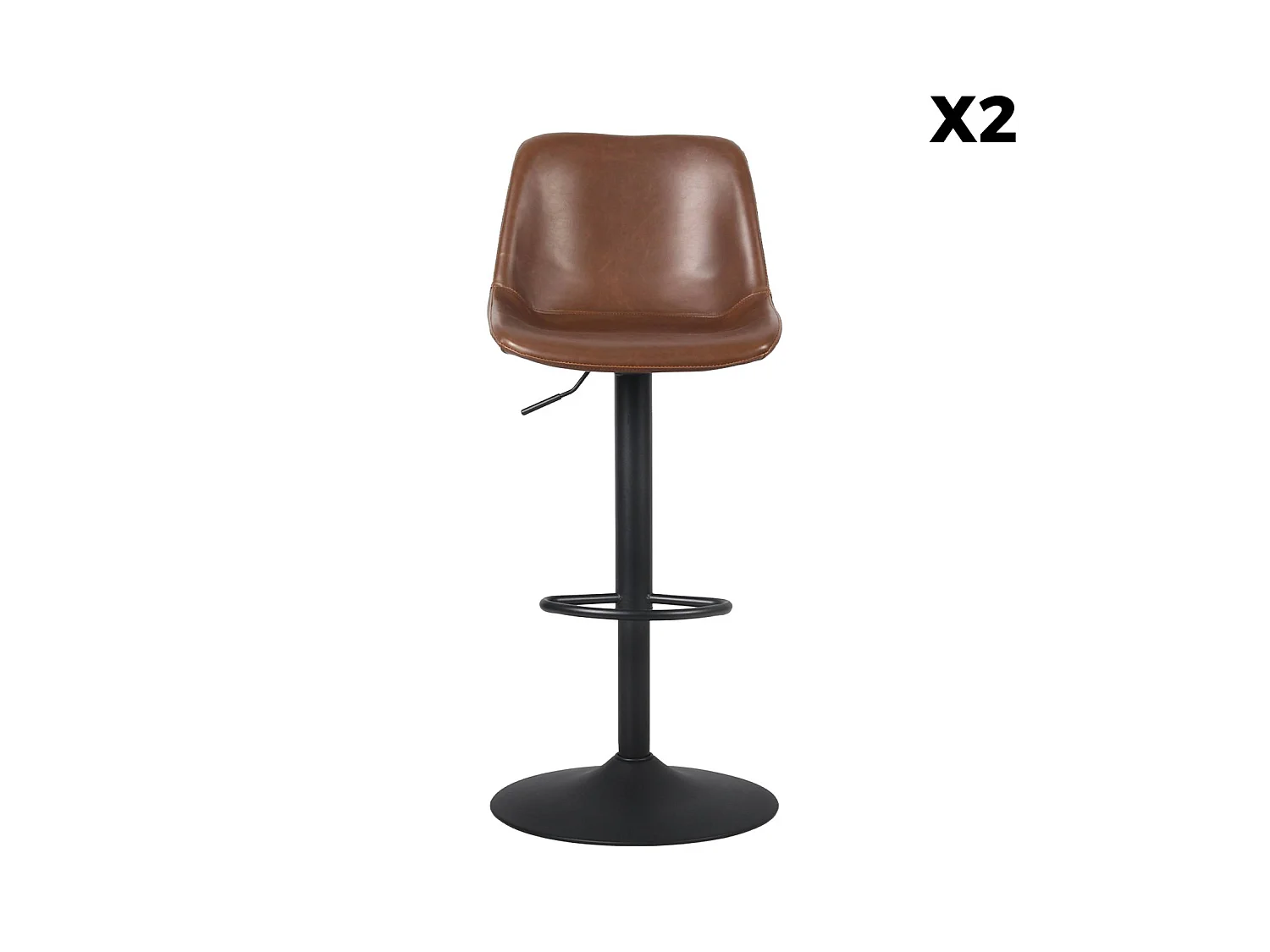 Lot de 2 tabourets de bar réglables - Noah - simili cuir marron - hauteur réglable 60.5/81.5cm. repose-pieds