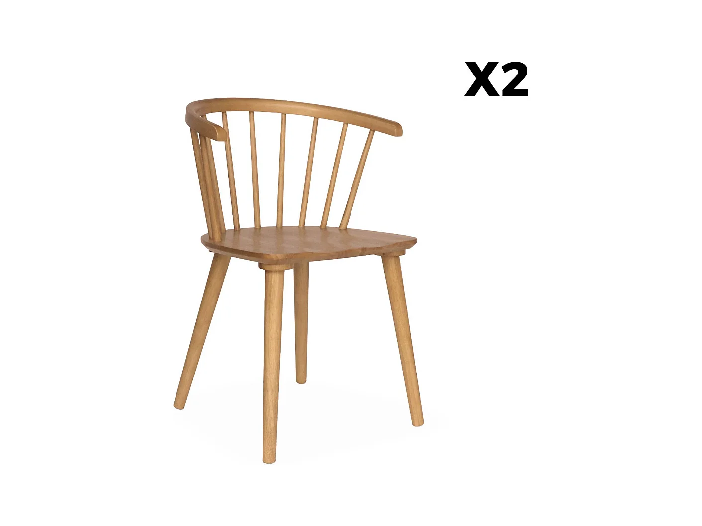 Lot de 2 chaises naturelles à barreaux en bois et contreplaqué. Paula. L 51 x P 53 x H 75cm