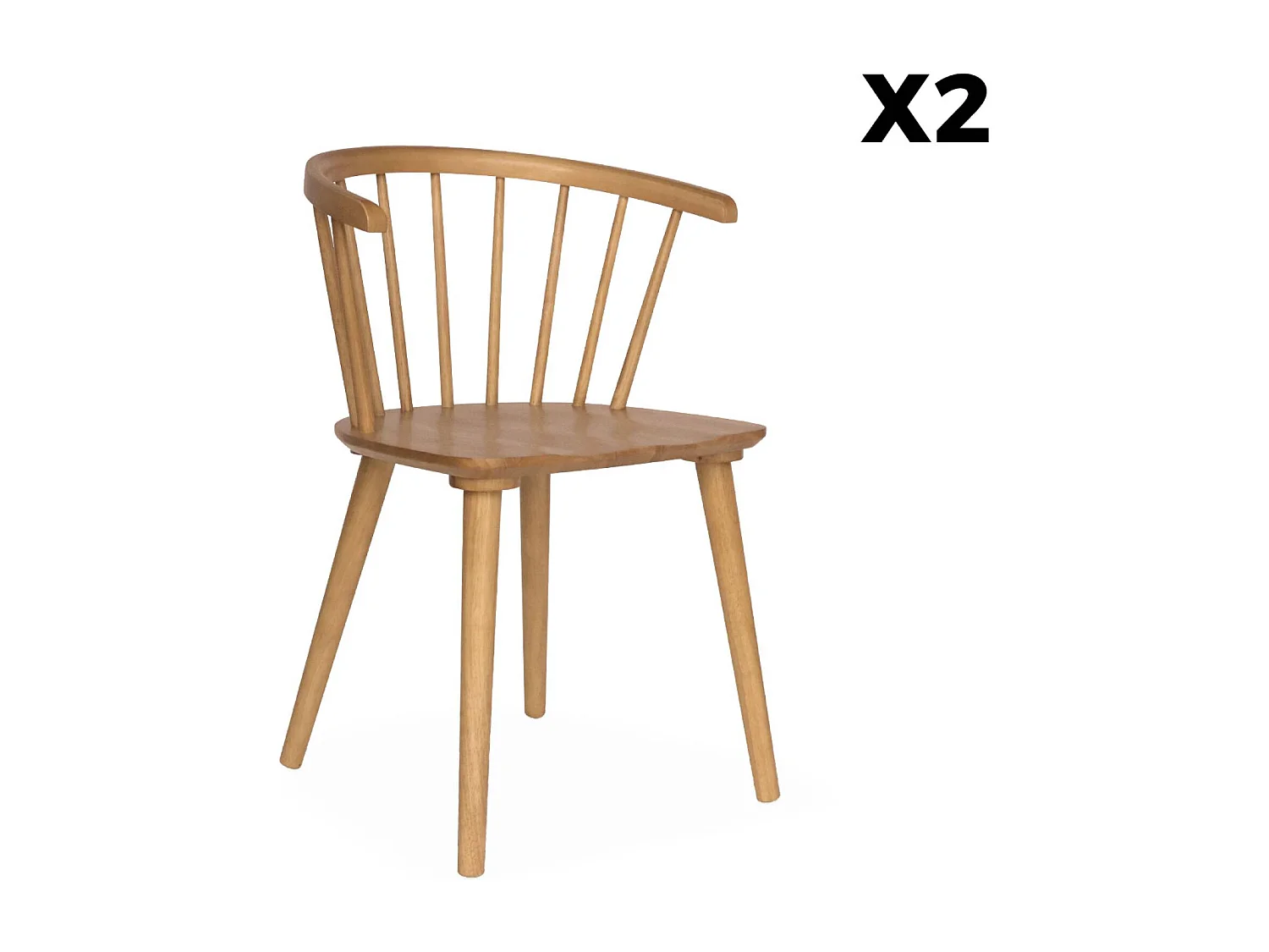Lot de 2 chaises naturelles à barreaux en bois et contreplaqué. Paula. L 51 x P 53 x H 75cm