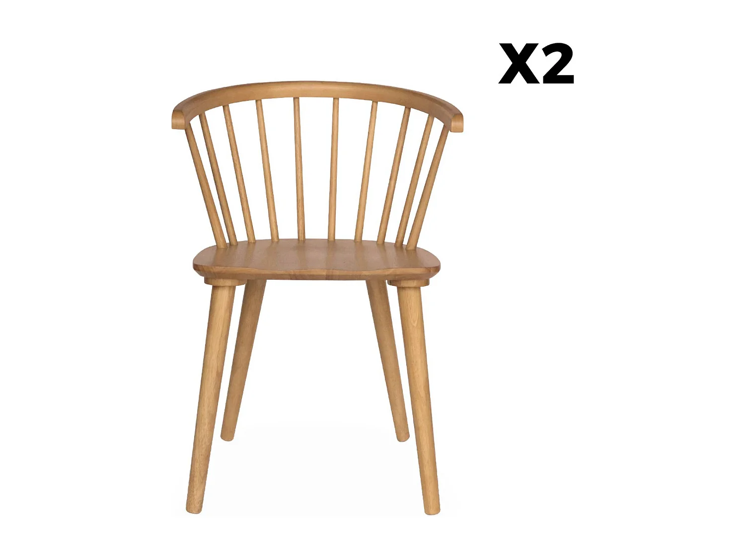 Lot de 2 chaises naturelles à barreaux en bois et contreplaqué. Paula. L 51 x P 53 x H 75cm