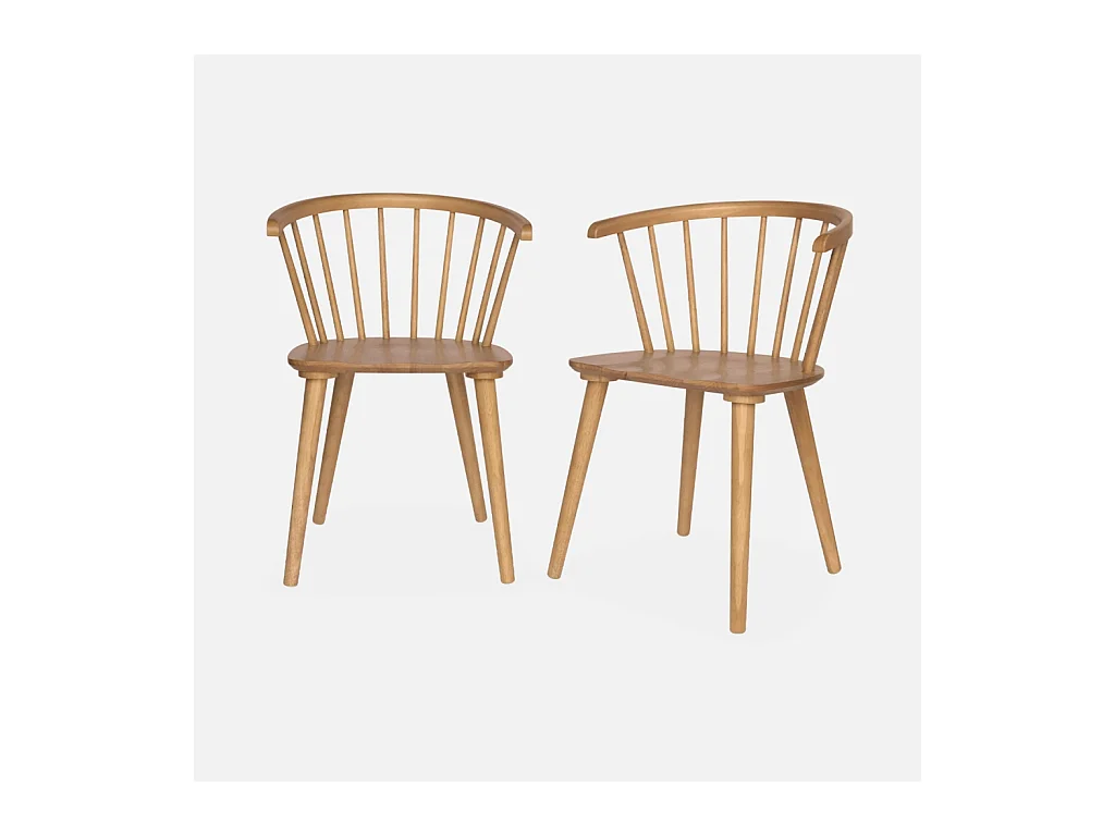 Lot de 2 chaises naturelles à barreaux en bois et contreplaqué. Paula. L 51 x P 53 x H 75cm