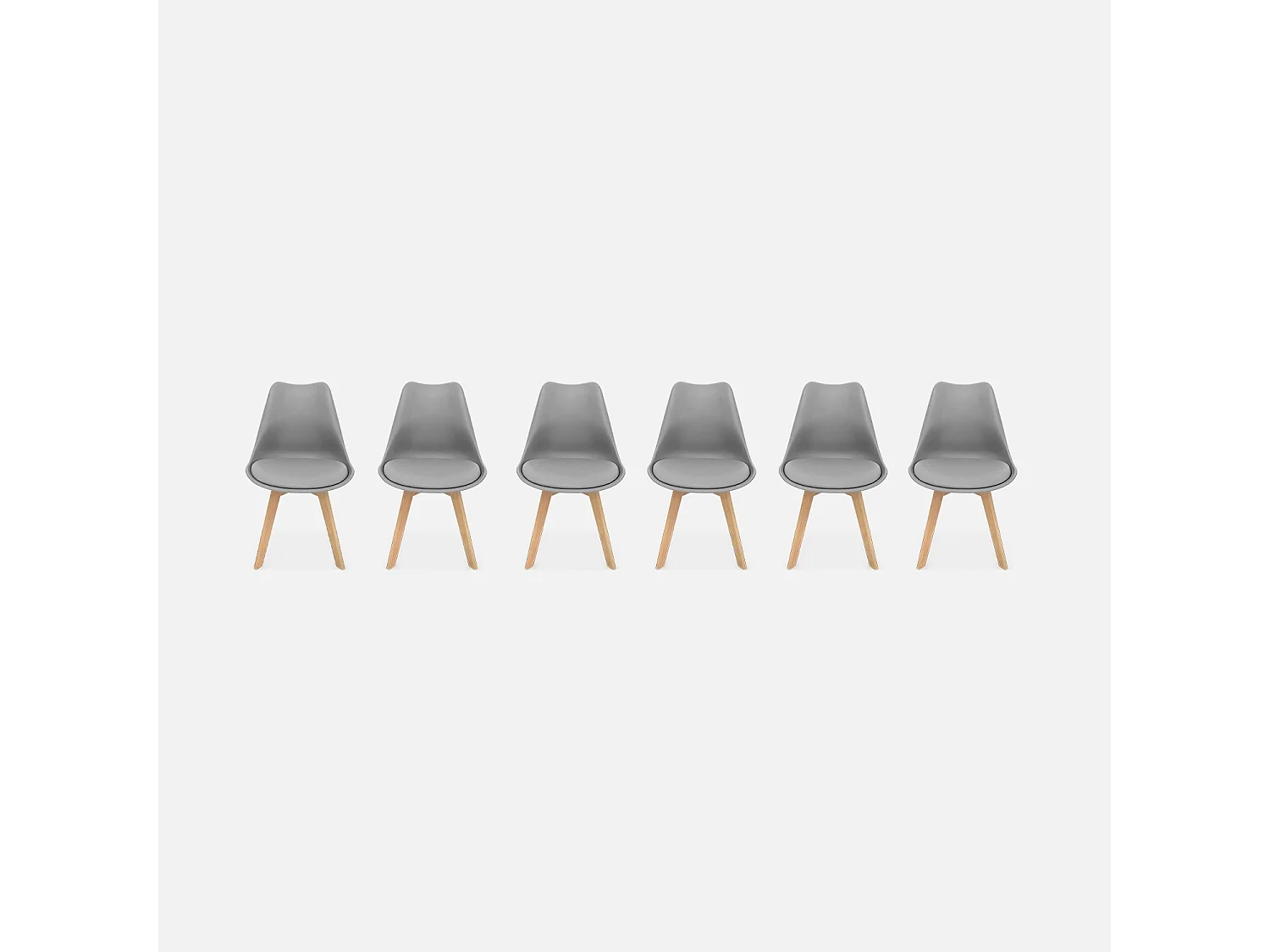 Lot de 6 chaises scandinaves. pieds bois de hêtre. chaises 1 place. gris