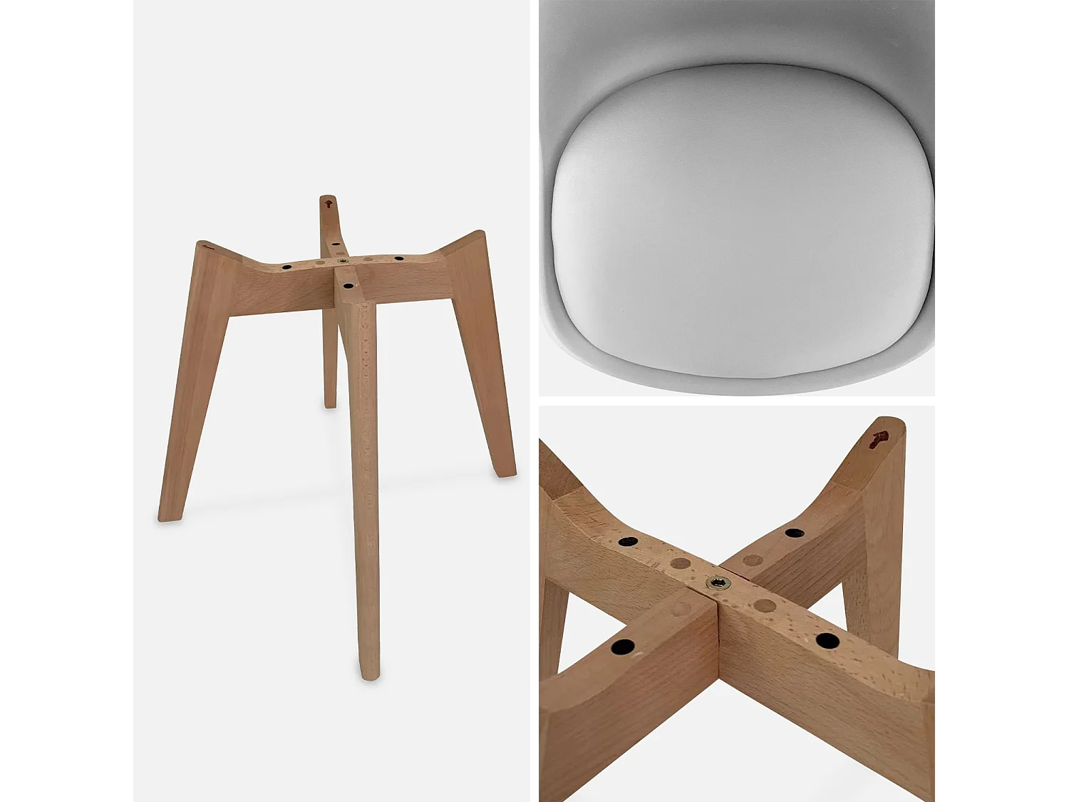 Set 6 sedie scandinave imbottite, gambe in legno per sala da pranzo,