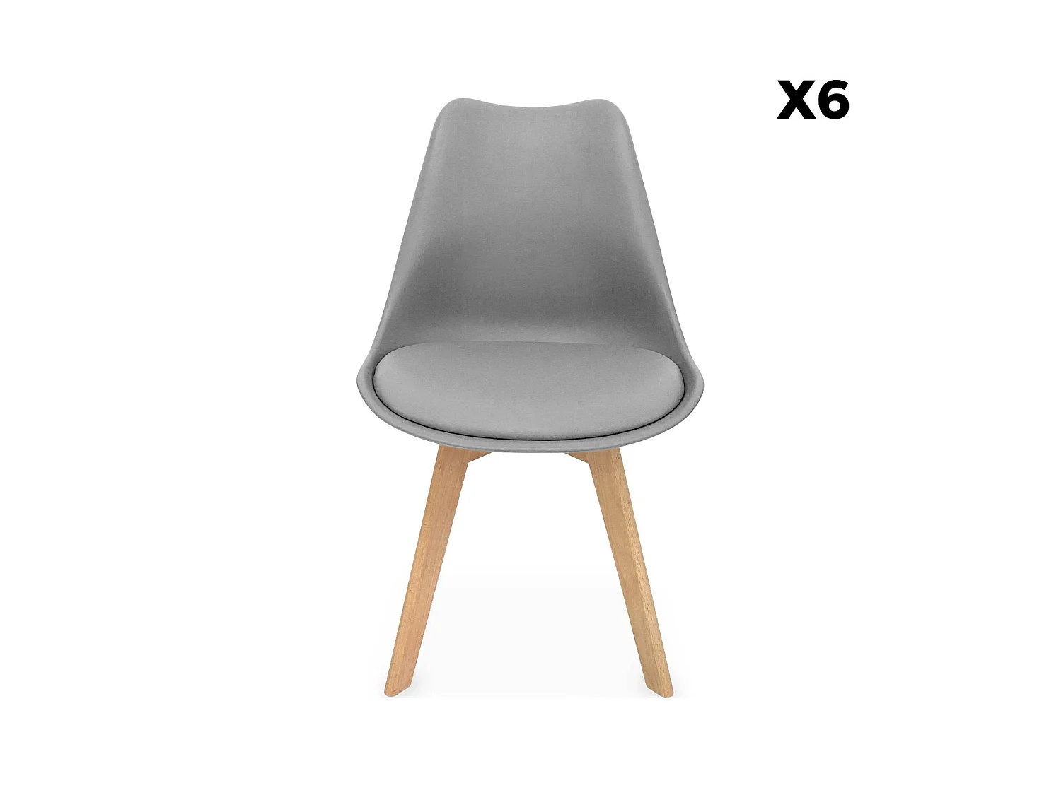 Silla escandinava con patas de madera de haya, set de 6, Gris