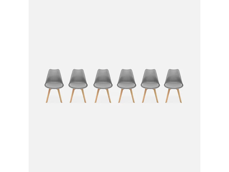 Lot de 6 chaises scandinaves. pieds bois de hêtre. chaises 1 place. gris