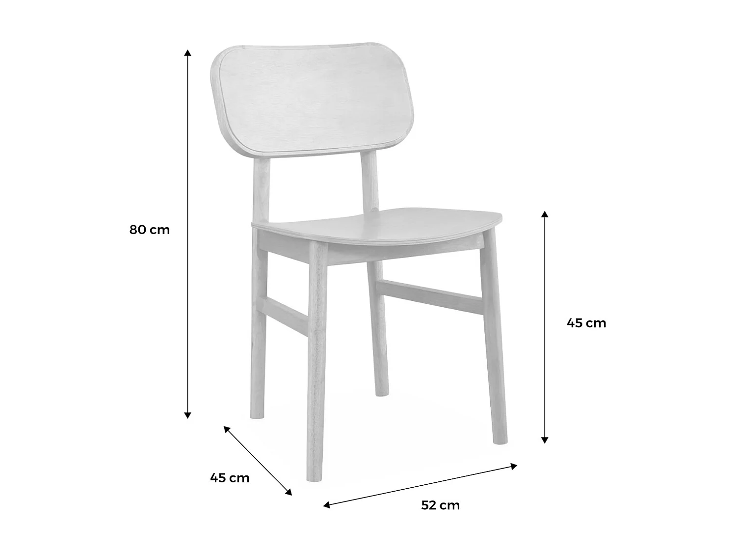 Lot de 2 chaises en bois d'hévéa. forme courbée. finition brossée