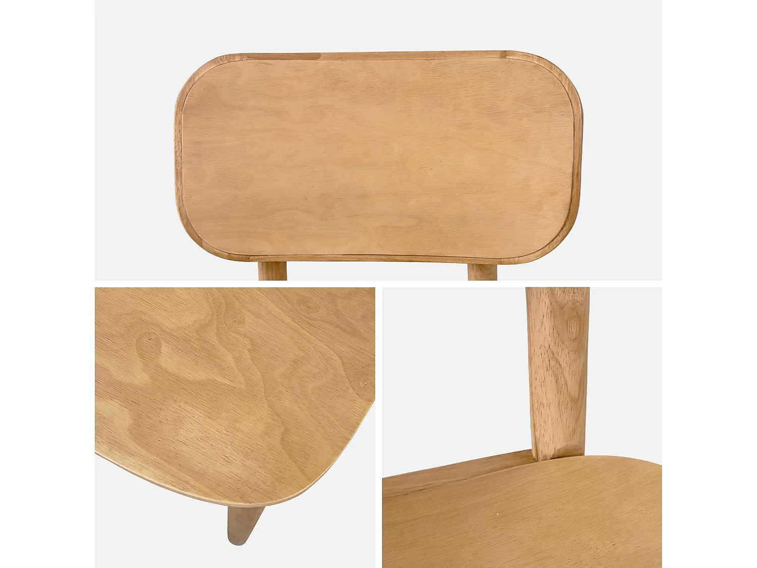 Lot de 2 chaises en bois d'hévéa. forme courbée. finition brossée