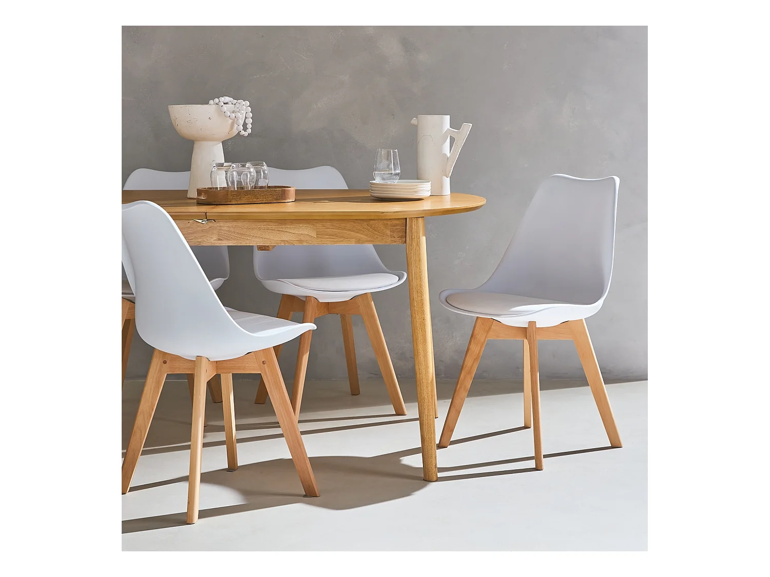 Set 6 sedie scandinave imbottite, gambe in legno per sala da pranzo,