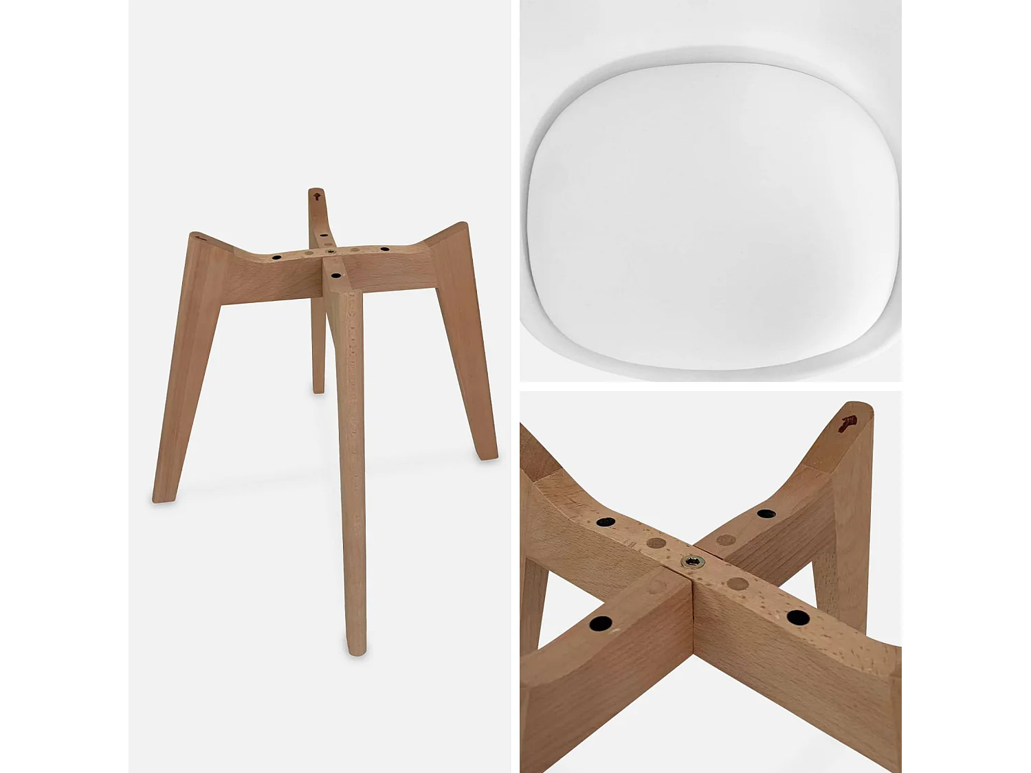 Lot de 6 chaises scandinaves. pieds bois de hêtre. chaises 1 place. blancs