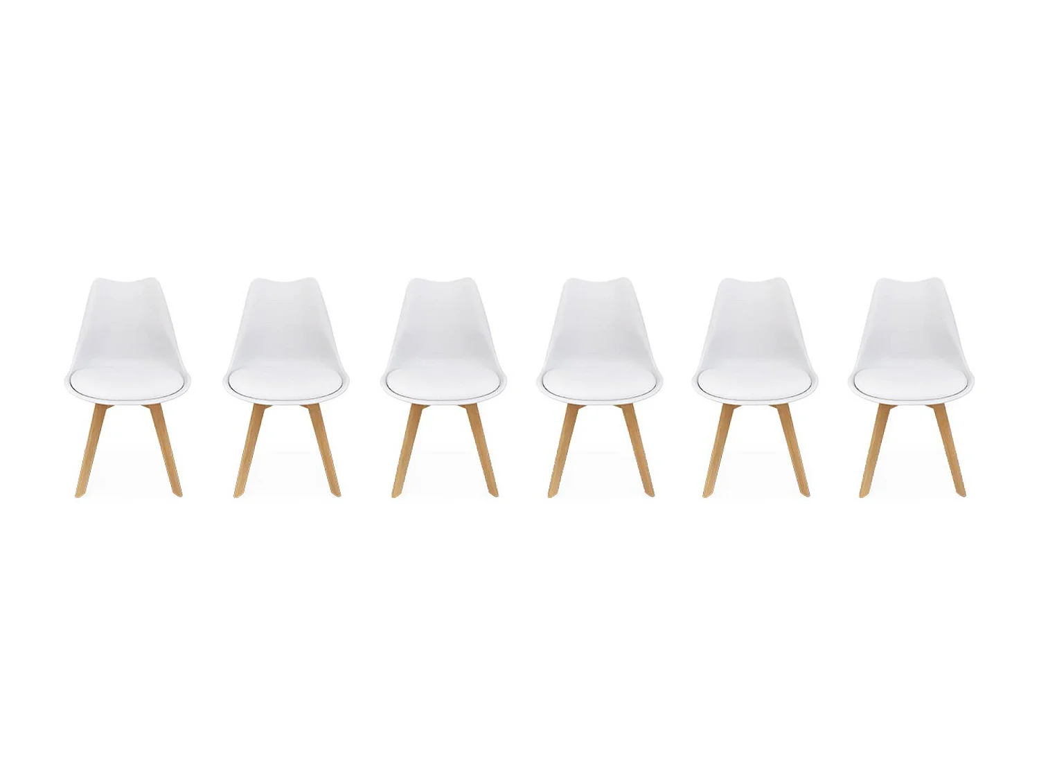 Set 6 sedie scandinave imbottite, gambe in legno per sala da pranzo,