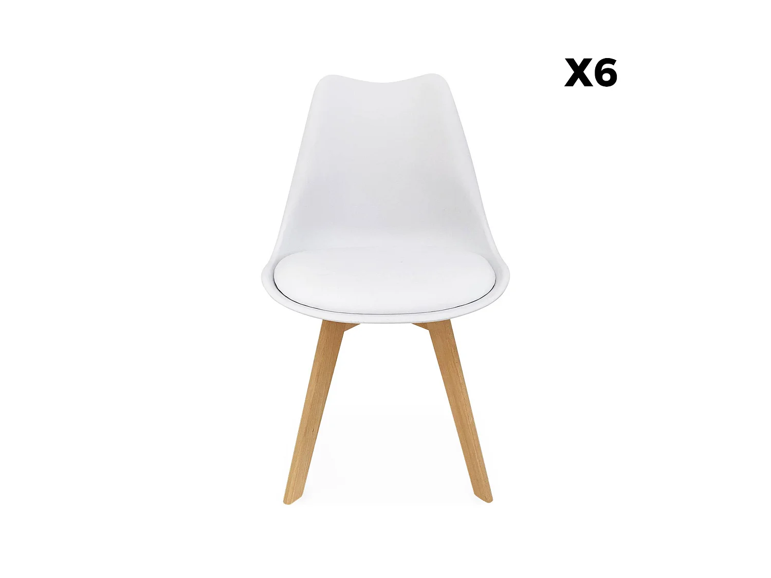 Lot de 6 chaises scandinaves. pieds bois de hêtre. chaises 1 place. blancs