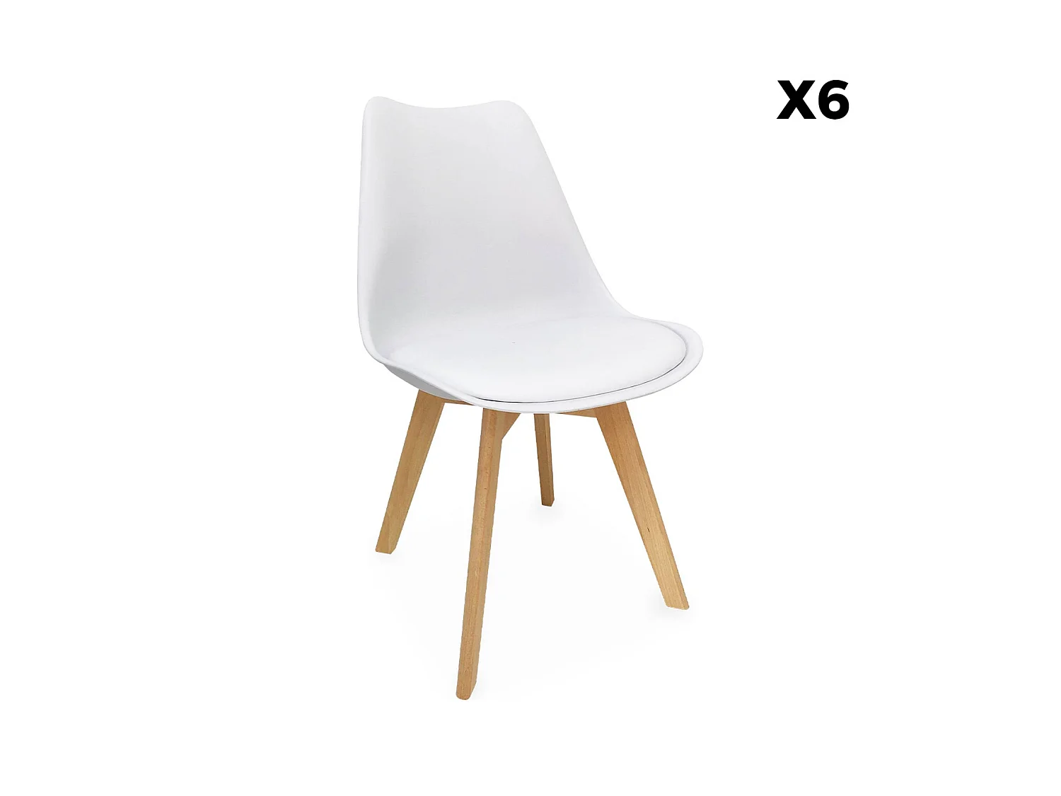 Lot de 6 chaises scandinaves. pieds bois de hêtre. chaises 1 place. blancs