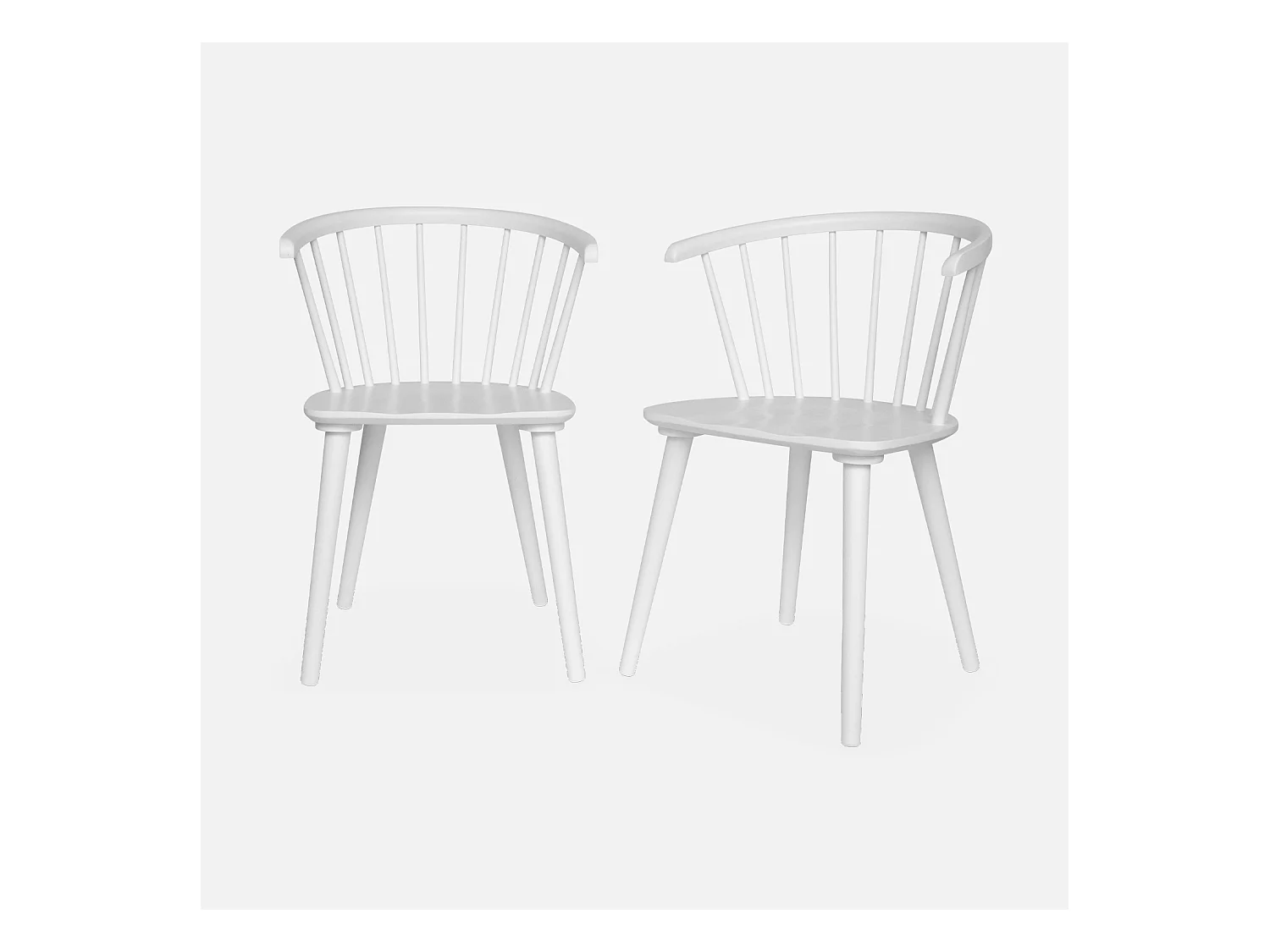 Lot de 2 chaises blanches à barreaux en bois et contreplaqué. Paula. L 51 x P 53 x H 75cm