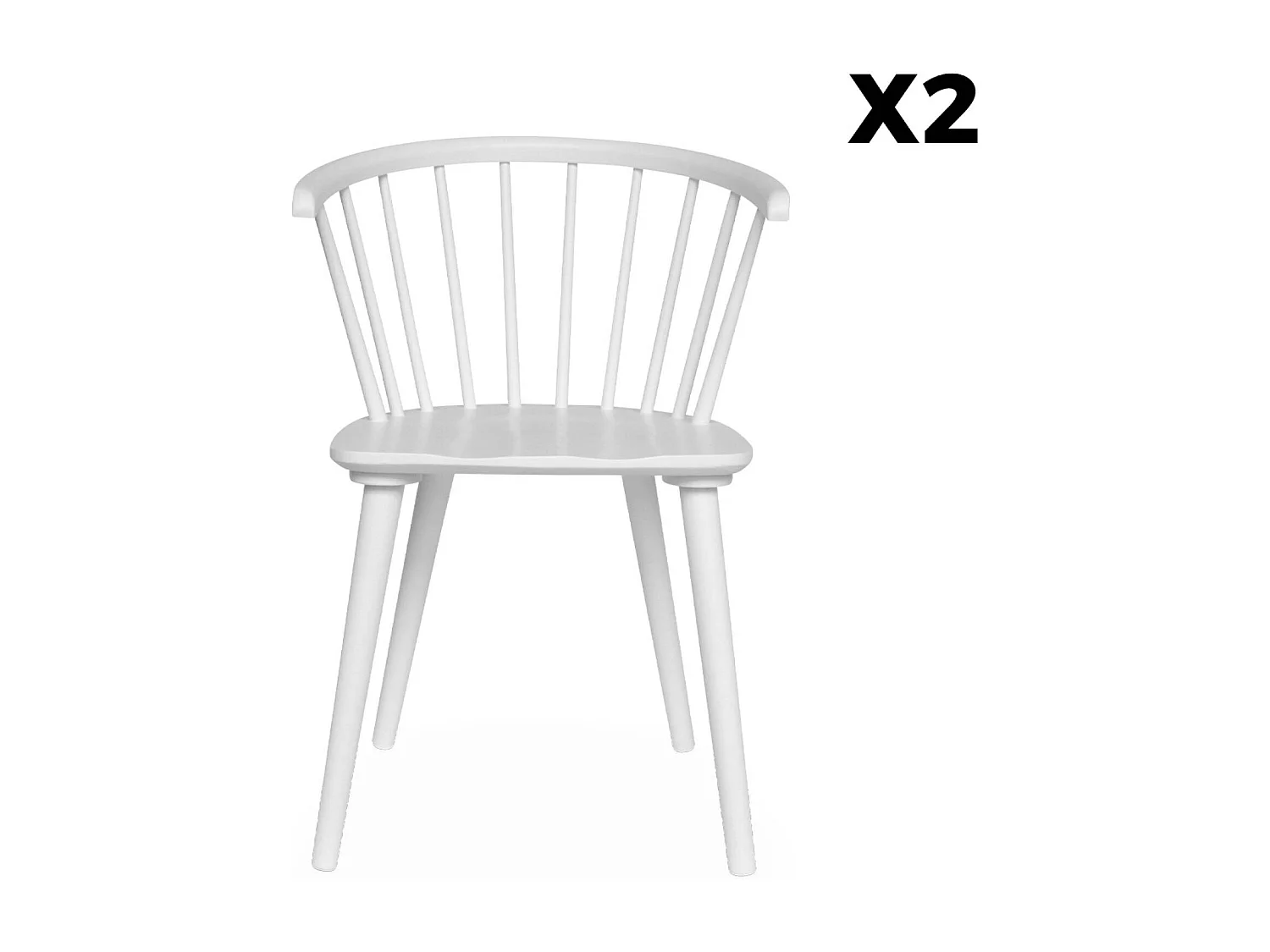 Lot de 2 chaises blanches à barreaux en bois et contreplaqué. Paula. L 51 x P 53 x H 75cm