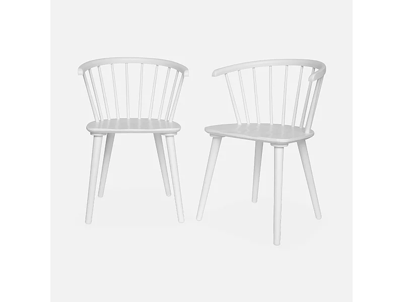 Lot de 2 chaises blanches à barreaux en bois et contreplaqué. Paula. L 51 x P 53 x H 75cm