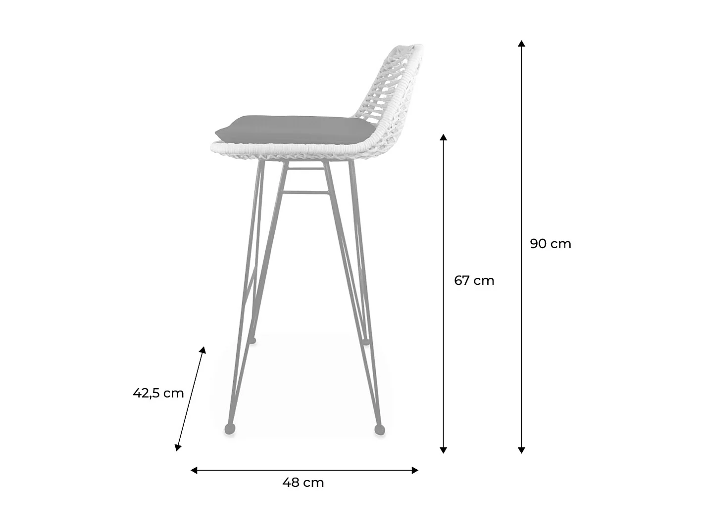 Taburete de bar de metal y ratán, set de 2 beige