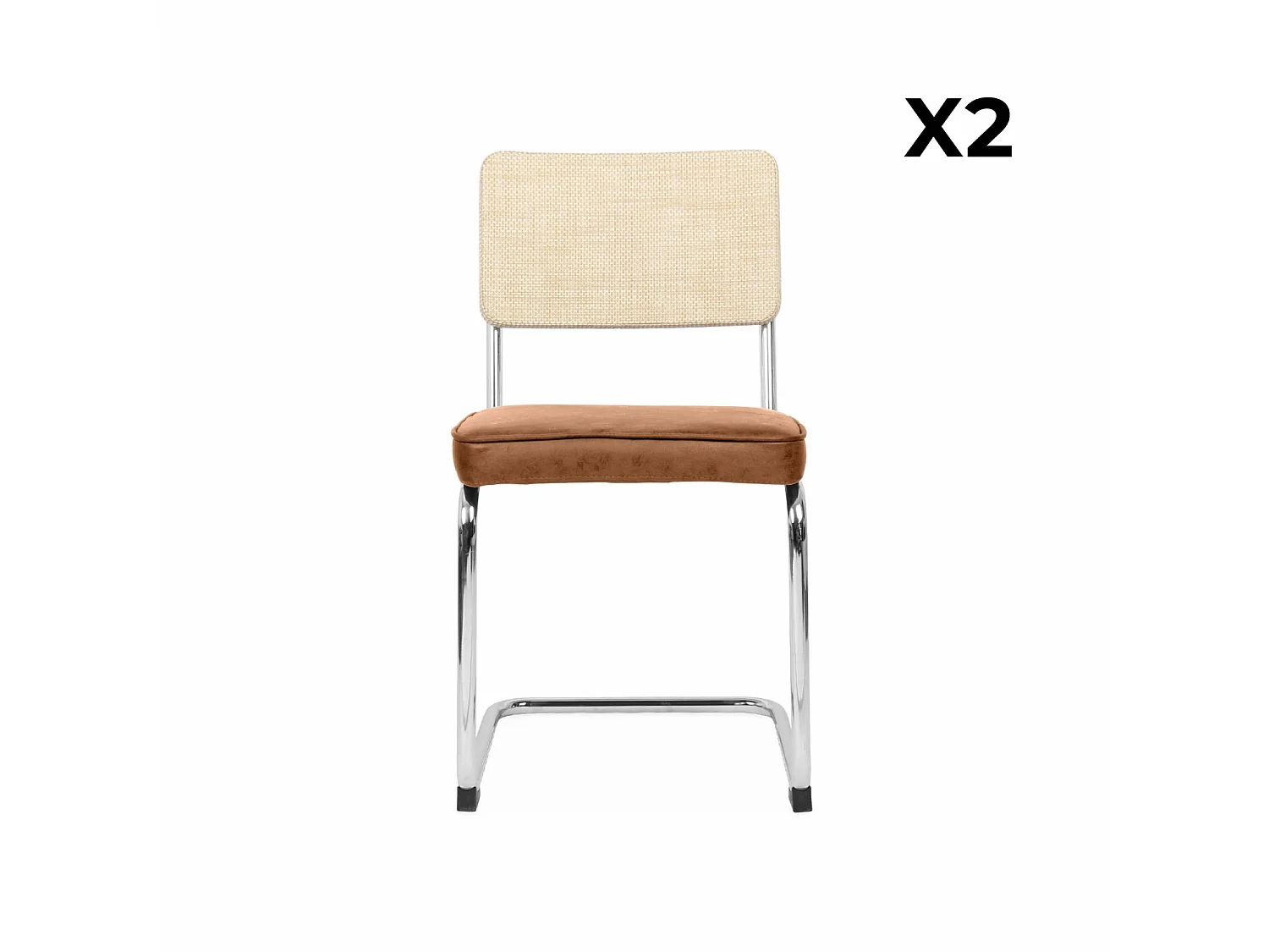 2 chaises cantilever - Maja - tissu marron clair et résine effet rotin. 46 x 54.5 x 84.5cm