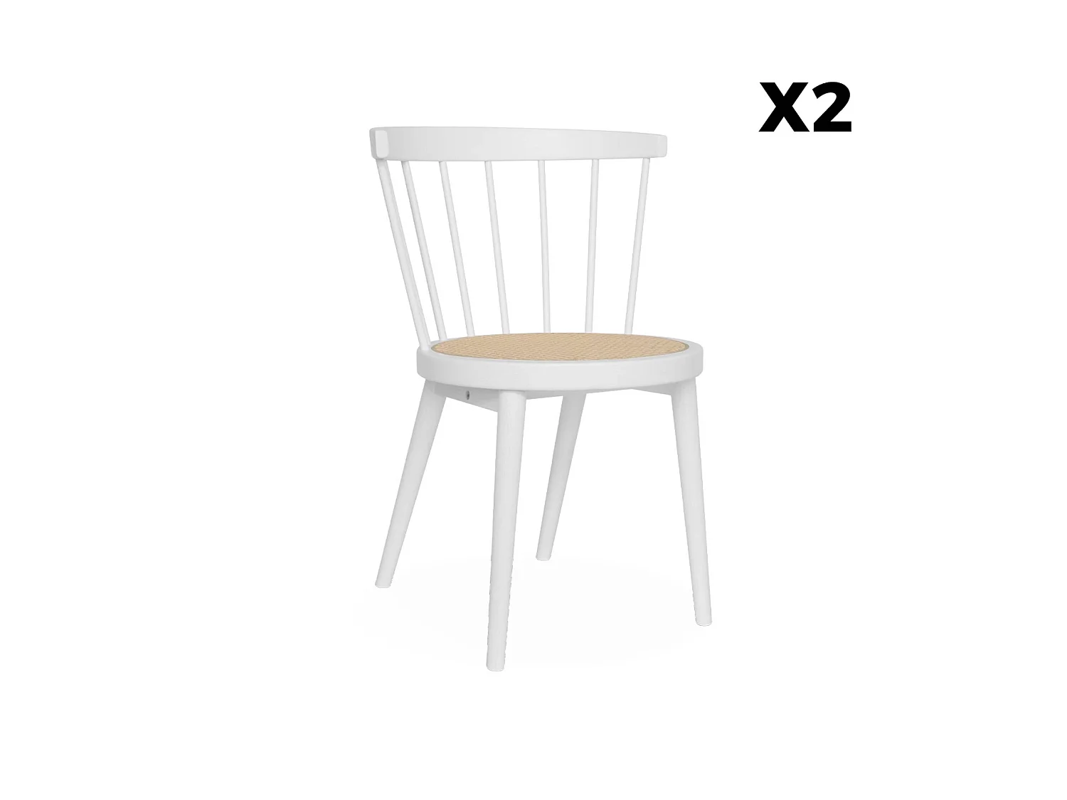 Set 2 sedie in legno e rattan intrecciato Bianco - 54x54x76.5 cm