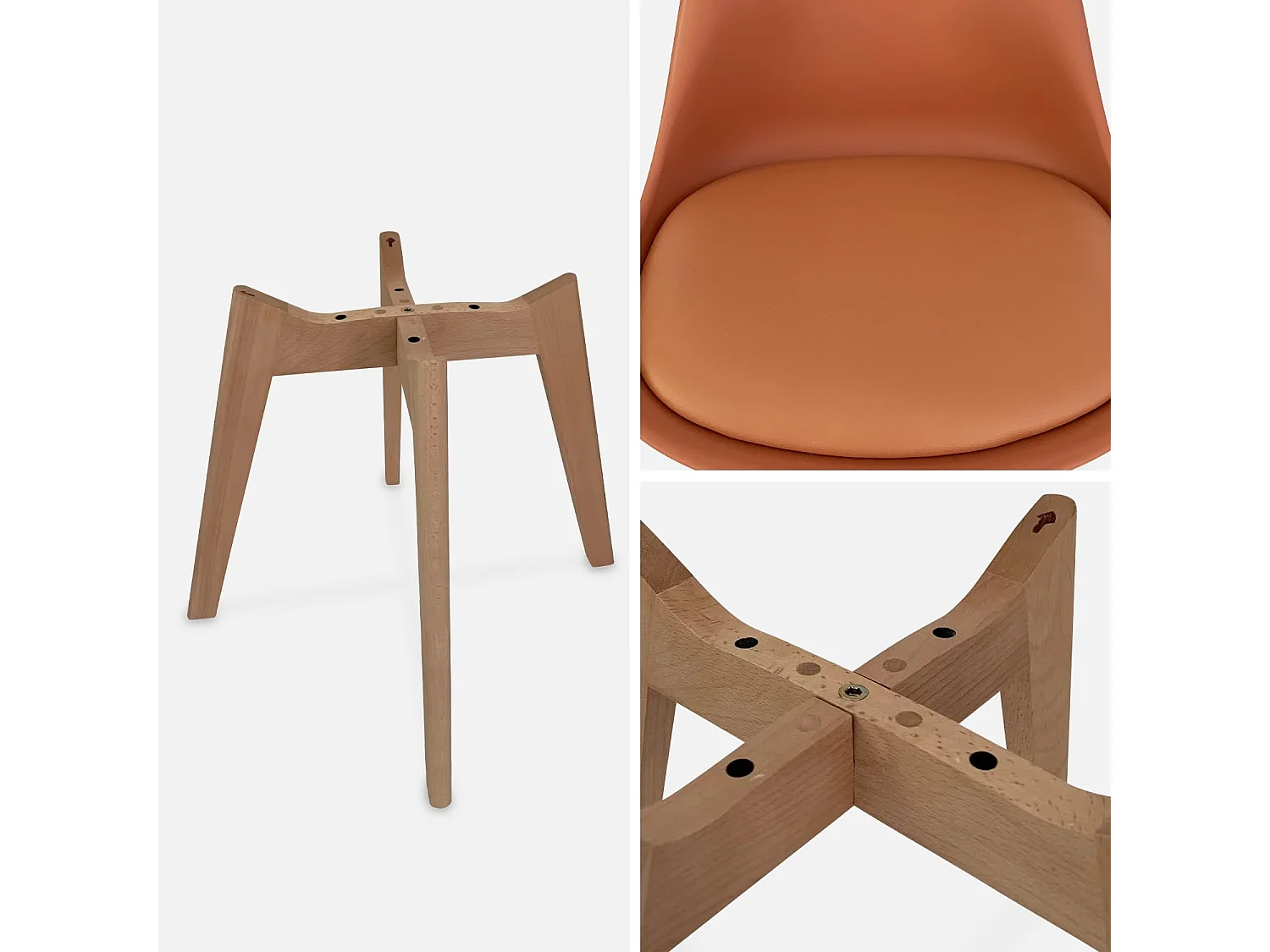 Set 6 sedie scandinave imbottite, gambe in legno per sala da pranzo,