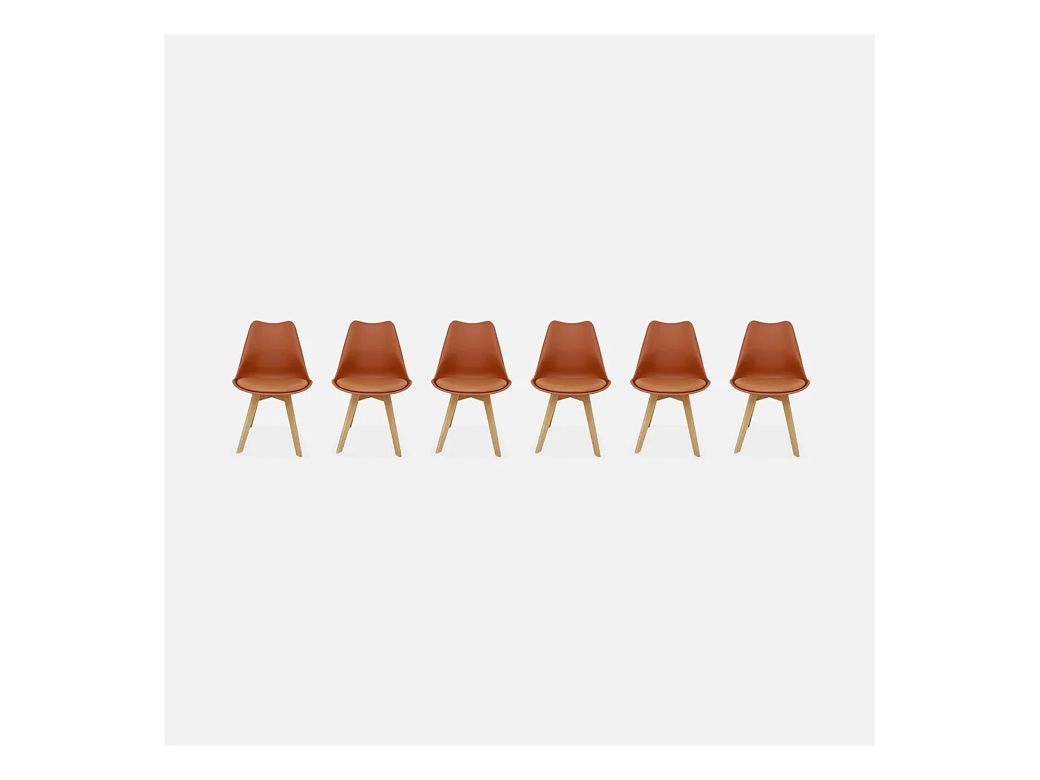 Lot de 6 chaises scandinaves. pieds bois de hêtre. chaises 1 place. terracotta