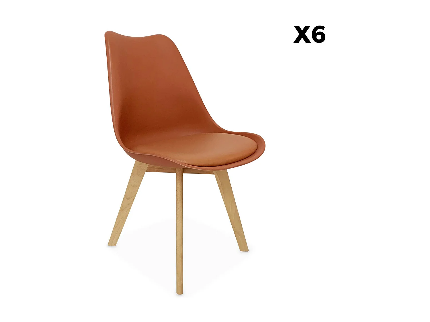Lot de 6 chaises scandinaves. pieds bois de hêtre. chaises 1 place. terracotta