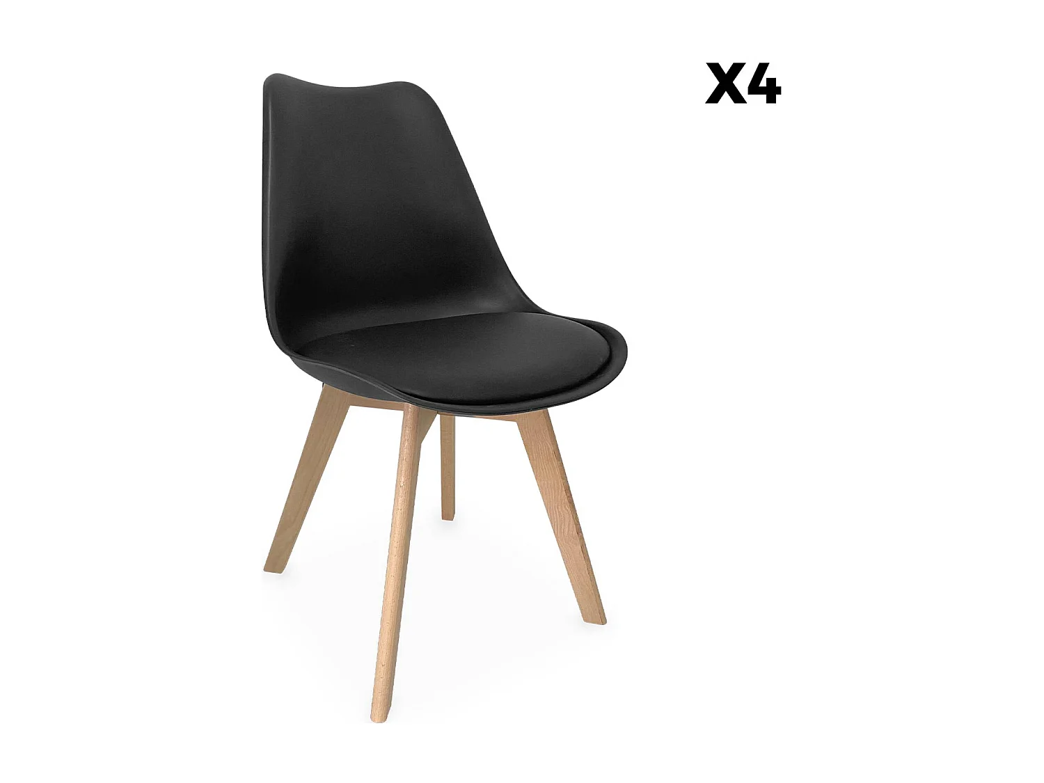Silla escandinava con patas de madera de haya, set de 4 negro