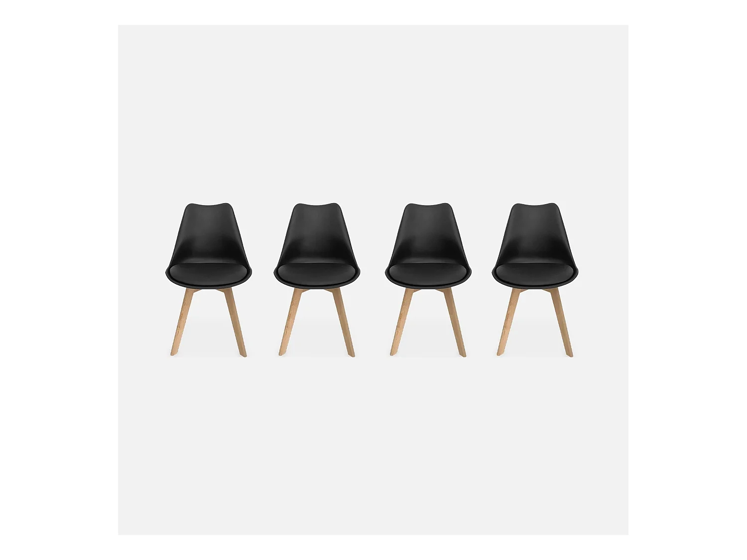 Lot de 4 chaises scandinaves. pieds bois de hêtre. chaise 1 place. noirs