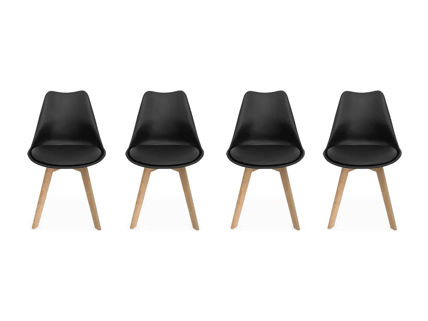 Lot de 4 chaises scandinaves. pieds bois de hêtre. chaise 1 place. noirs