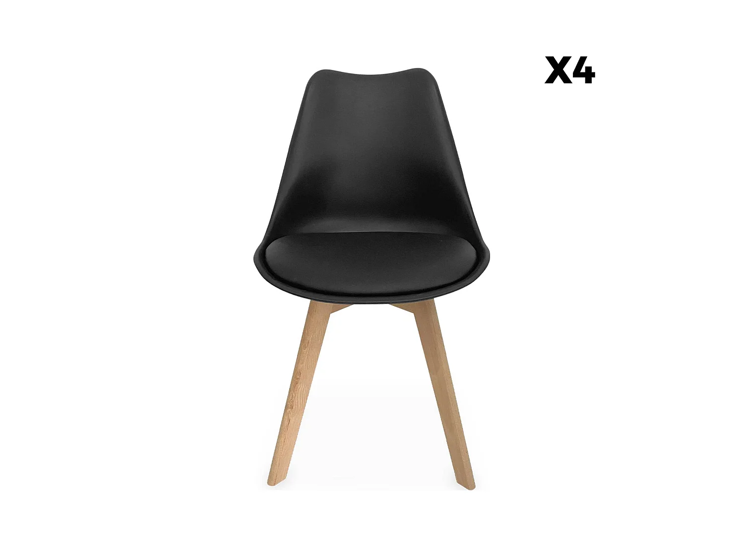 Set 4 sedie scandinave imbottite con gambe in legno , Nils, Nero, 47x55x81 cm