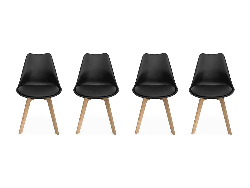 Set 4 sedie scandinave imbottite, gambe in legno , nero