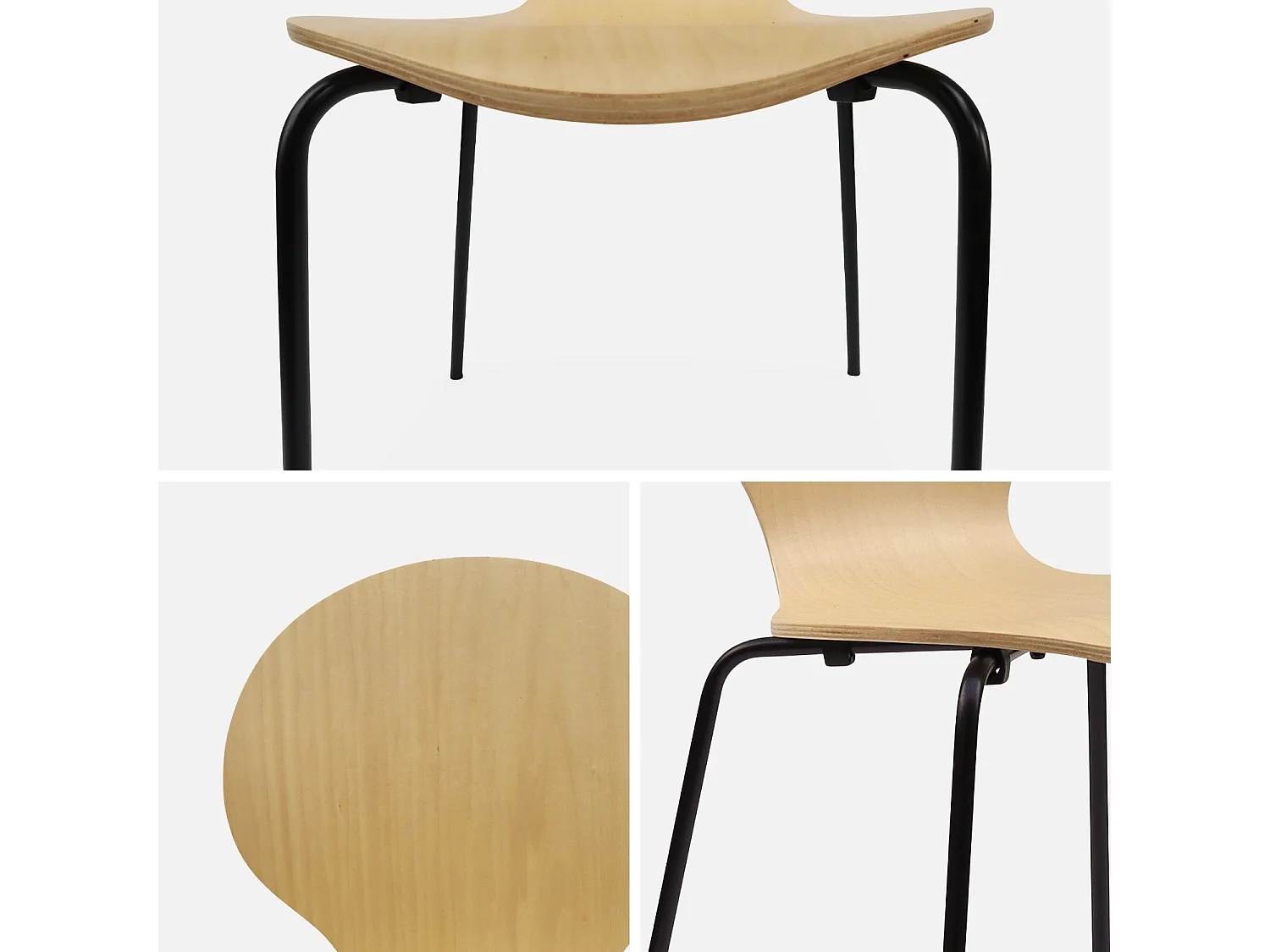 Sillas apilables retro, madera y contrachapado, set de 4 natural